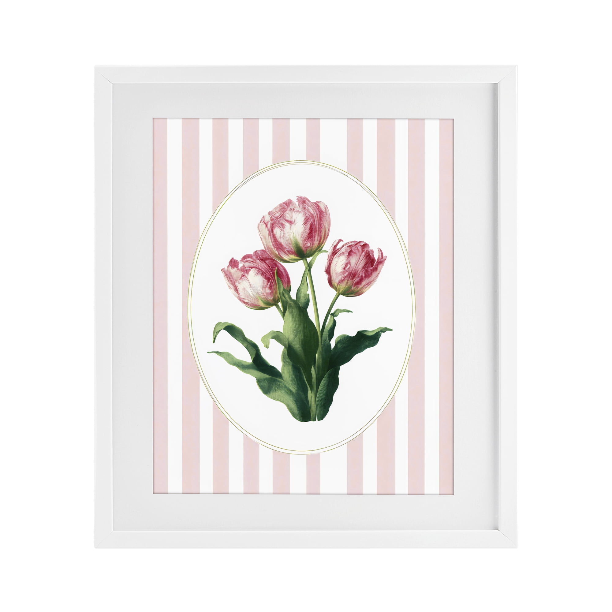 Stupell Industries Spring Tulips on Stripes White Framed Print Under Glass, design by Ink Drop Loft