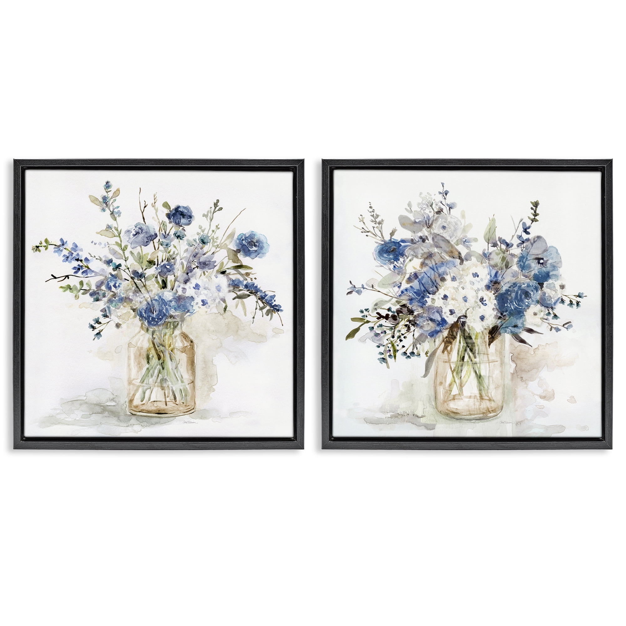 Stupell Industries Spring Watercolor Vases 2 Piece Black Framed Floater Canvas Set, design by Carol Robinson