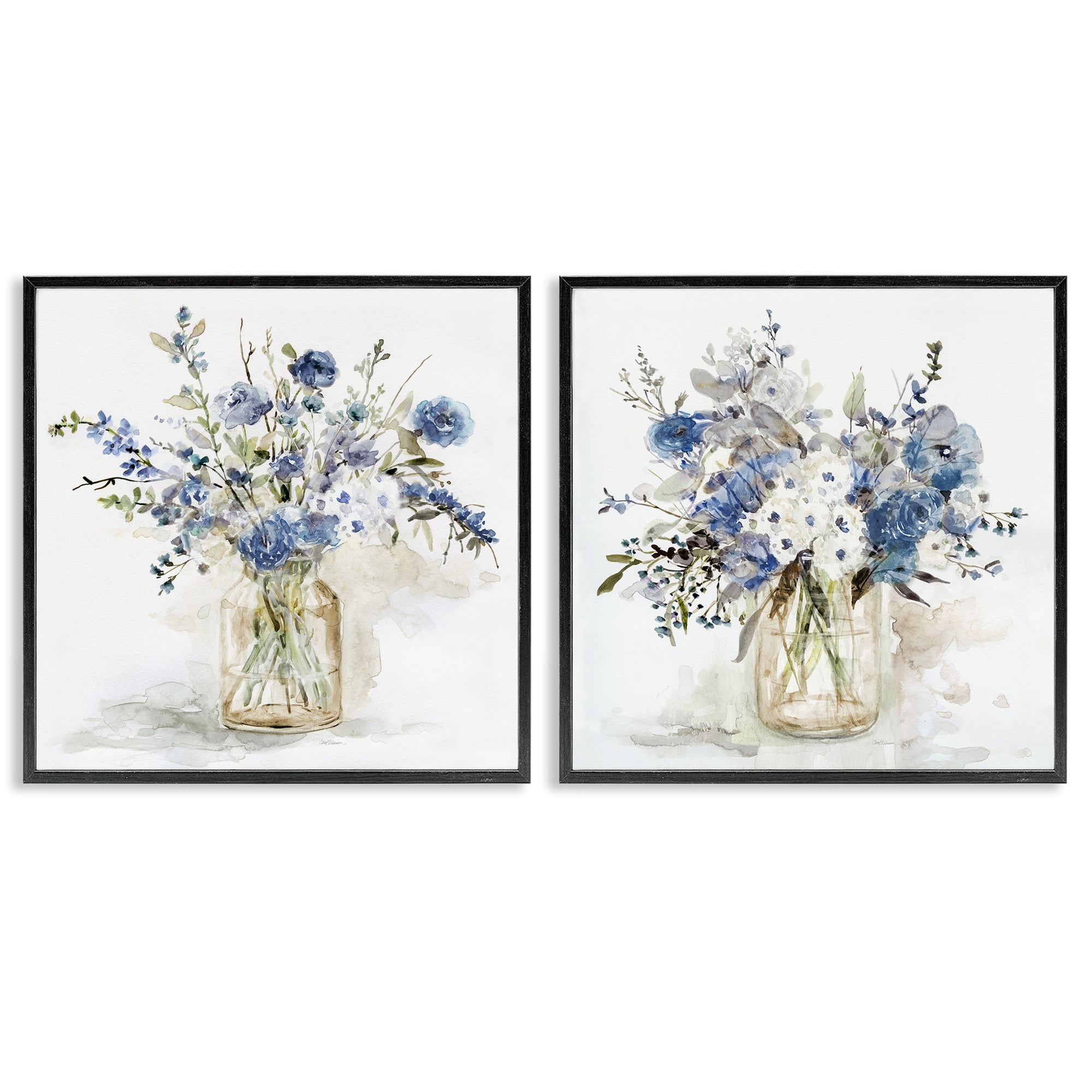Stupell Industries Spring Watercolor Vases 2 Piece Black Framed Giclee Art Set, design by Carol Robinson