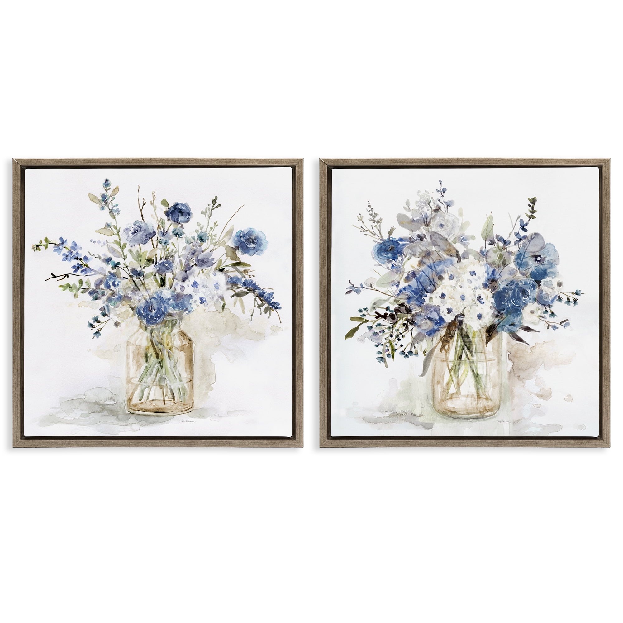 Stupell Industries Spring Watercolor Vases 2 Piece Brown Framed Floater Canvas Set, design by Carol Robinson