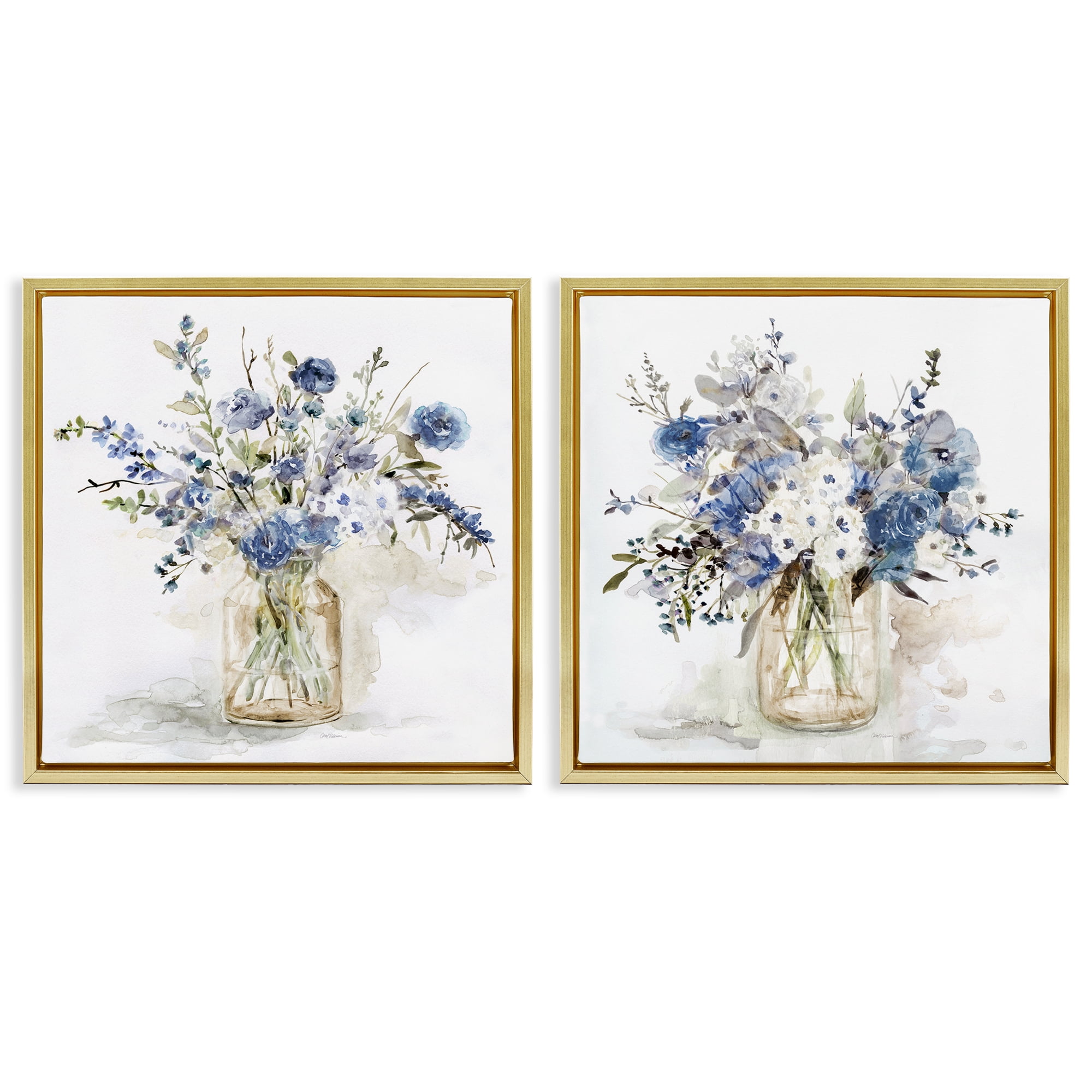 Stupell Industries Spring Watercolor Vases 2 Piece Gold Framed Floater Canvas Set, design by Carol Robinson