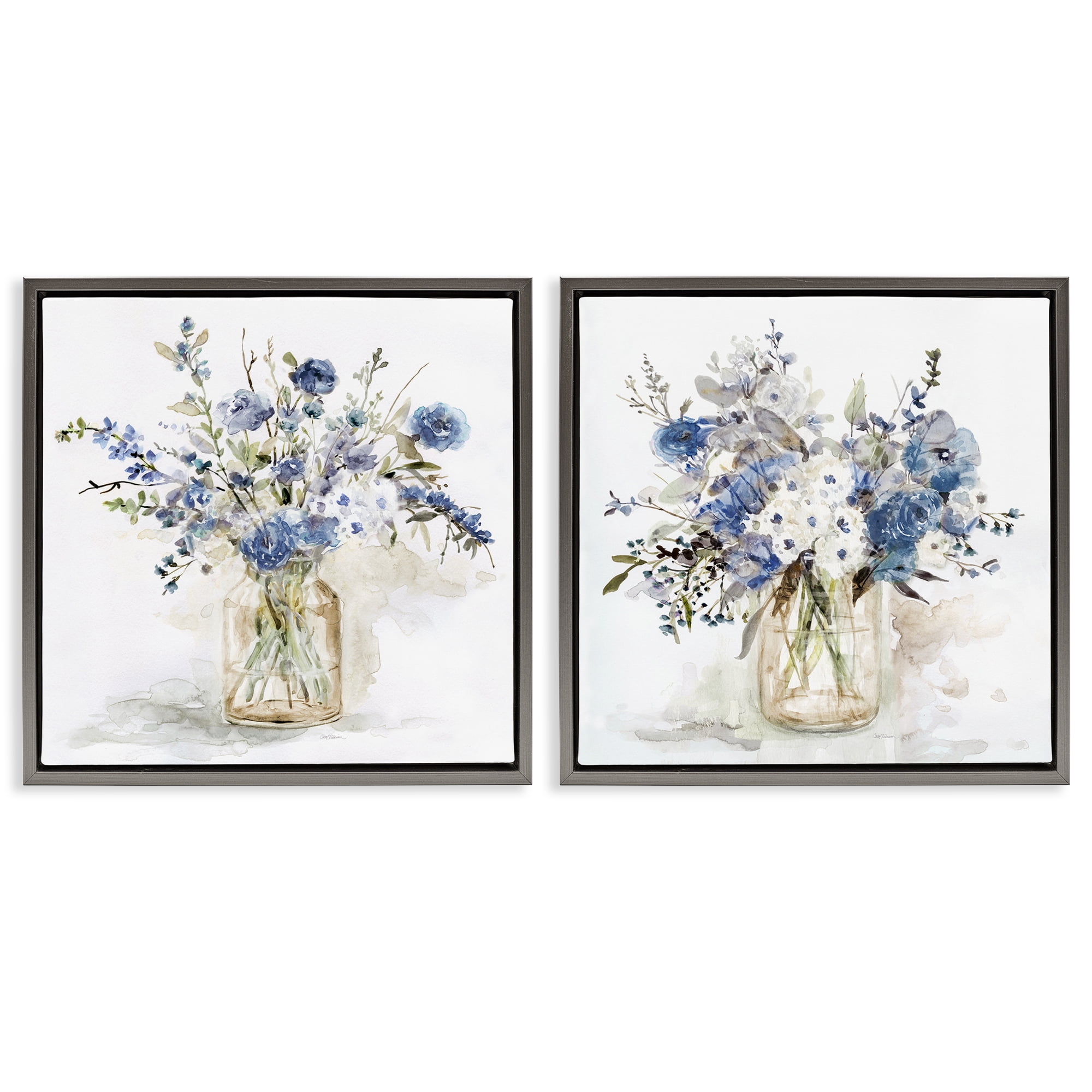 Stupell Industries Spring Watercolor Vases 2 Piece Gray Framed Floater Canvas Set, design by Carol Robinson