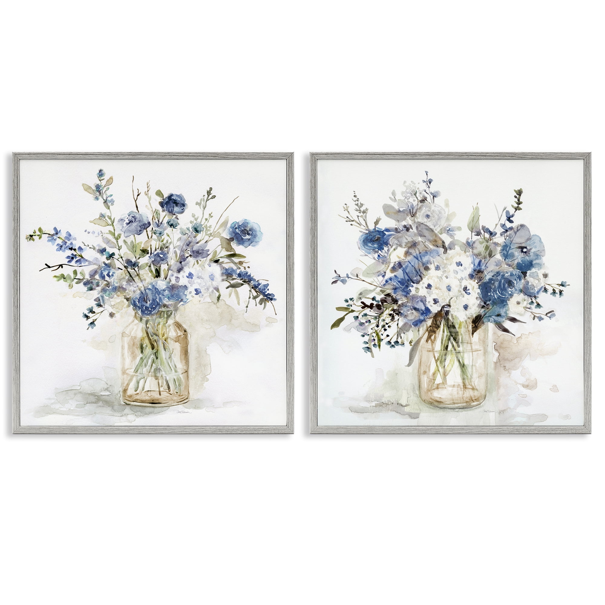 Stupell Industries Spring Watercolor Vases 2 Piece Gray Framed Giclee Art Set, design by Carol Robinson