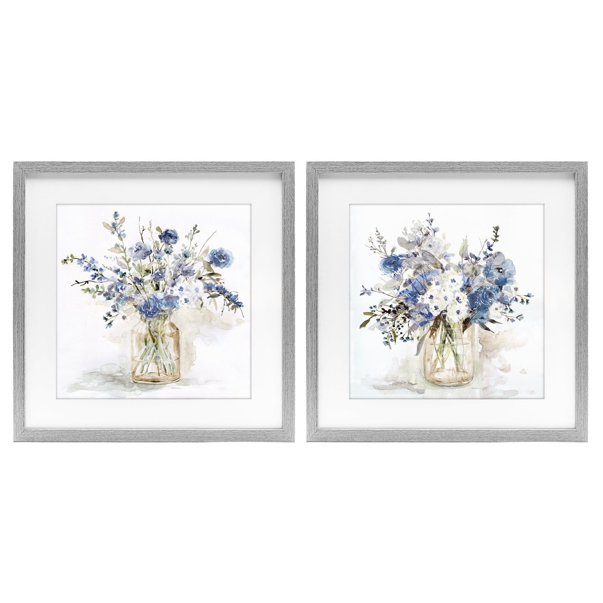 Stupell Industries Spring Watercolor Vases 2 Piece Gray Framed Print Under Glass Set, design by Carol Robinson