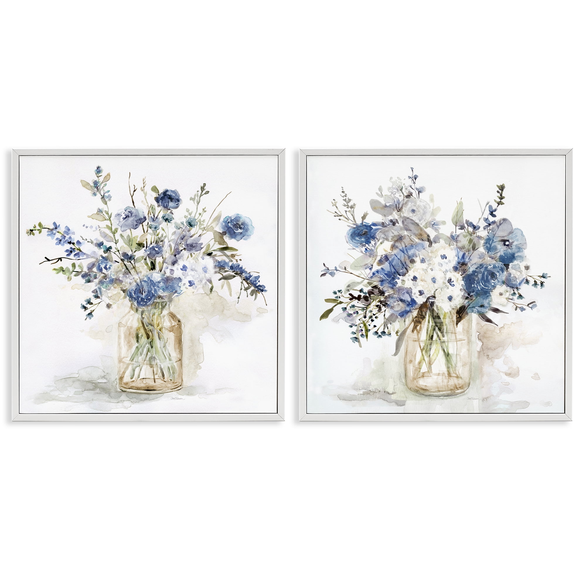 Stupell Industries Spring Watercolor Vases 2 Piece White Framed Giclee Art Set, design by Carol Robinson