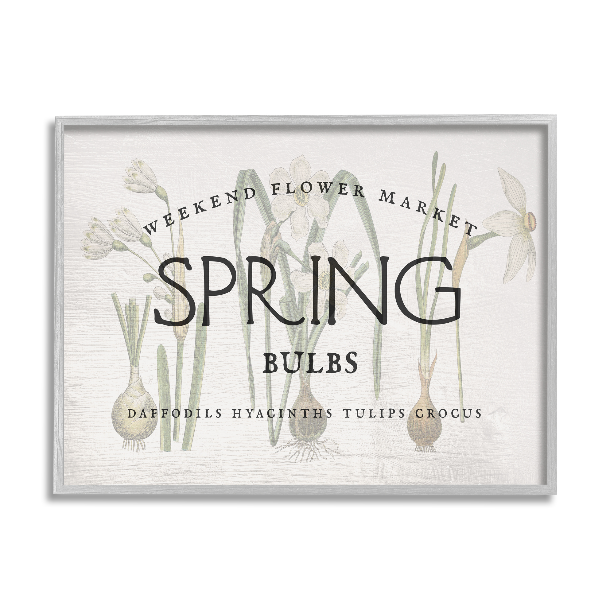 Stupell Industries Spring Weekend Flower Market Advertisement Vintage Bulbs Country Painting Gray framed Art Print Wall Art, 16 x 20, Design by Daphne Polselli