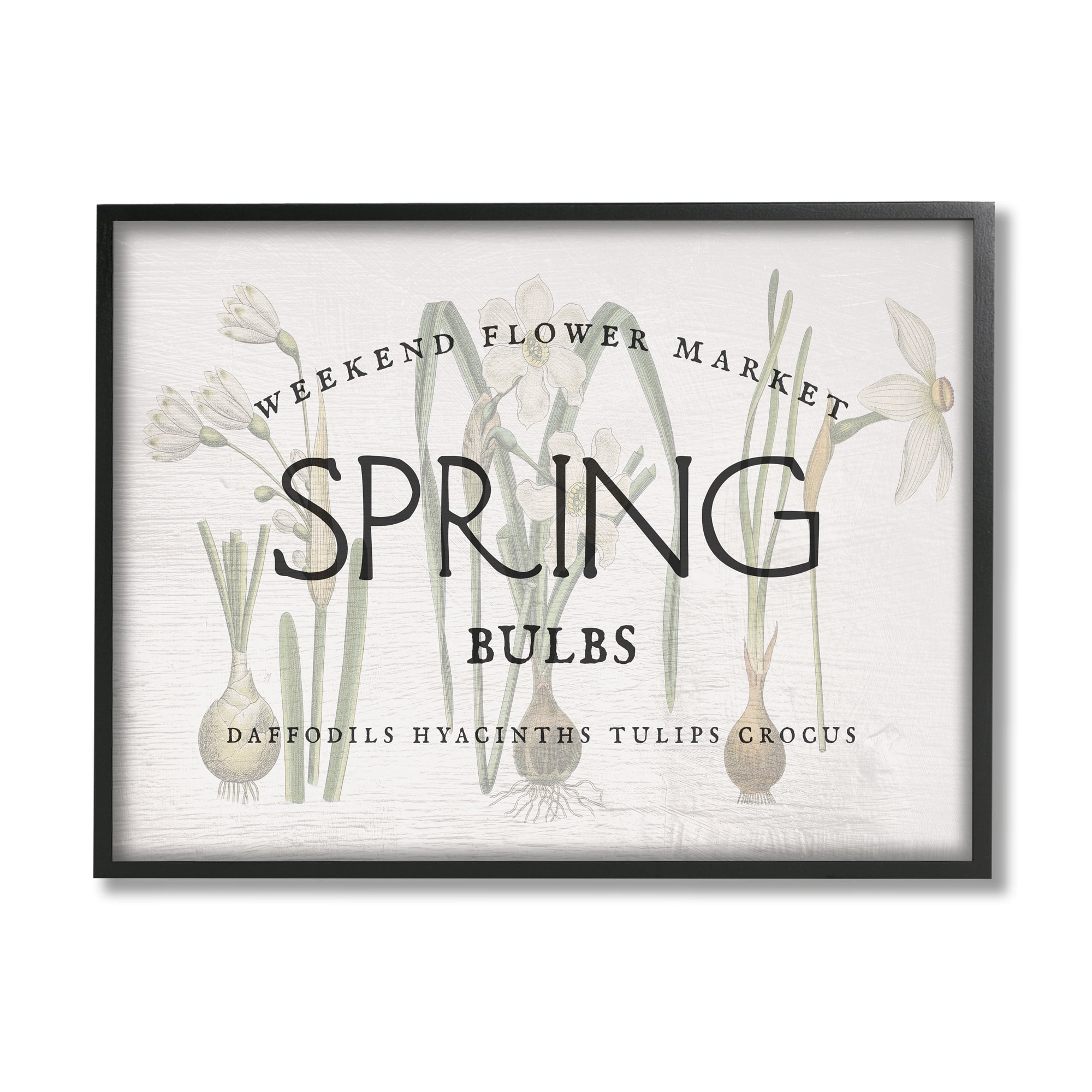 Stupell Industries Spring Weekend Flower Market Advertisement Vintage Bulbs Farmhouse Painting Black Framed Art Print Wall Art, 16 x 20, Design by Daphne Polselli