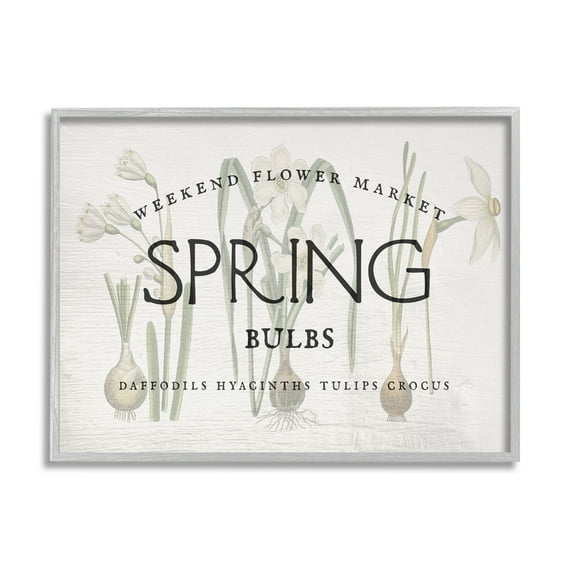 Stupell Industries Spring Weekend Flower Market Advertisement Vintage Bulbs Farmhouse Painting Gray Framed Art Print Wall Art, 11 x 14, Design by Daphne Polselli