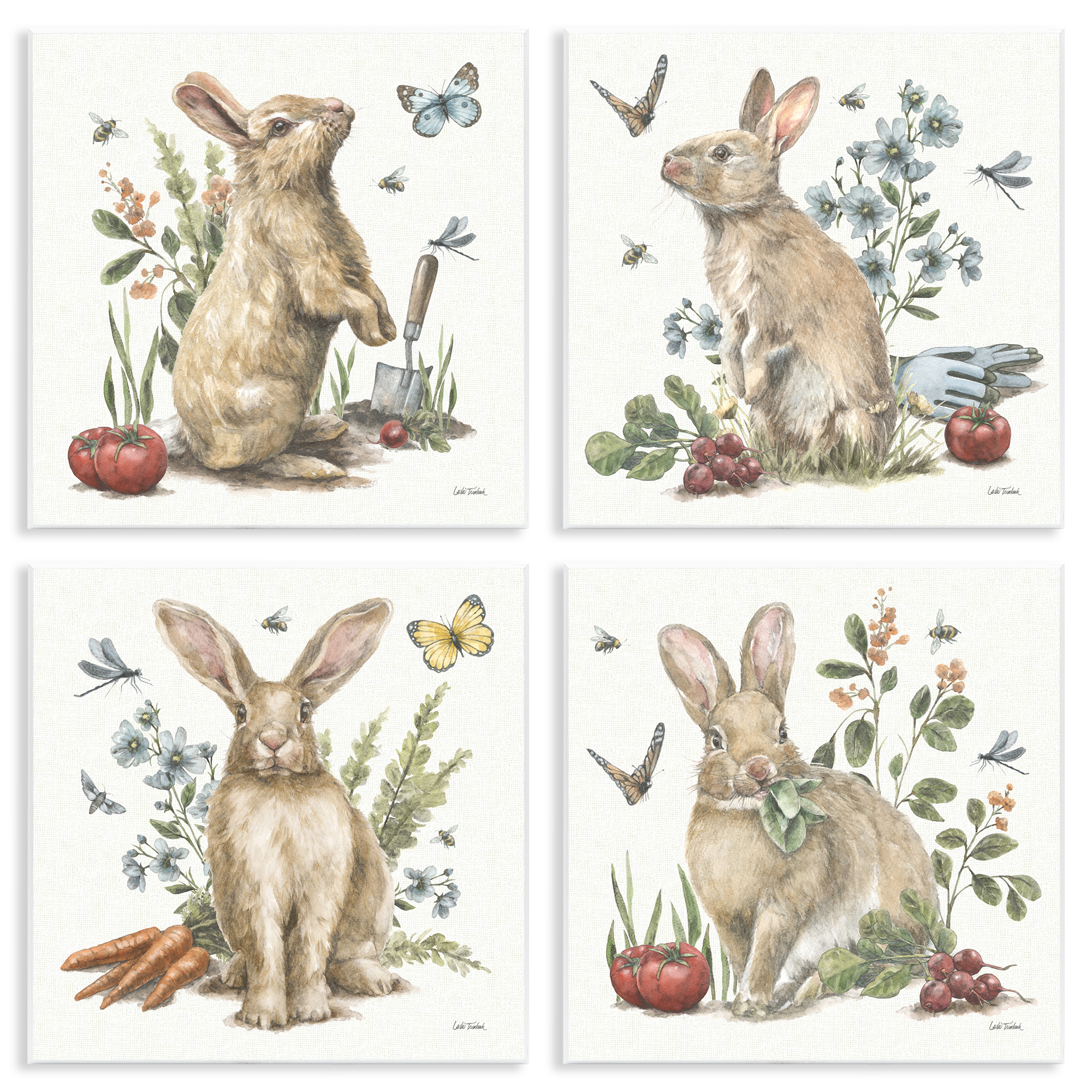 Stupell Industries Spring Woodland Rabbits Animals Painting Unframed Art Print Wall Art, 12 x 12, Set of 4