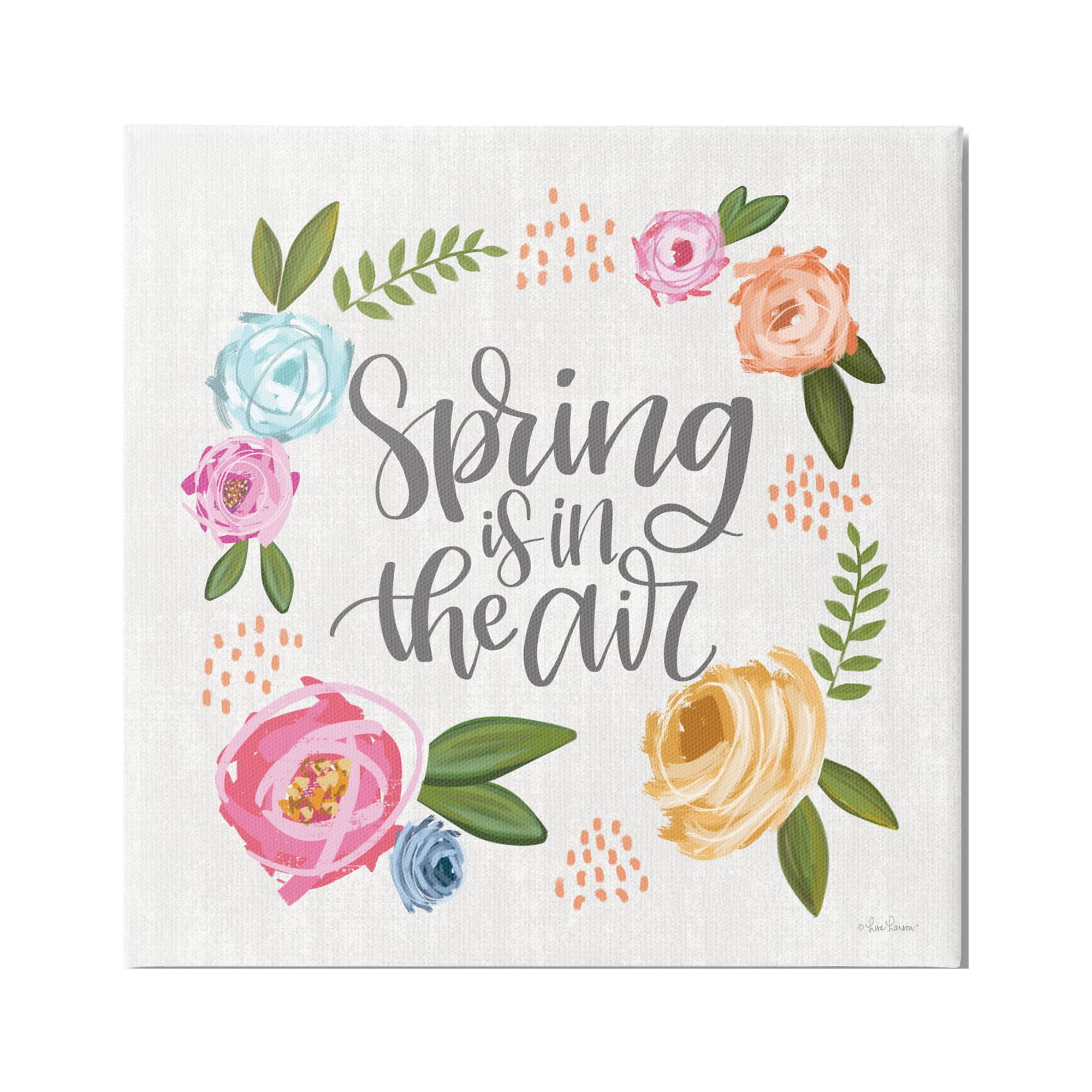 Stupell Industries Spring's in the Air Motivational Phrase Abstract Blooming Flowers Graphic Art Gallery-Wrapped Canvas Print Wall Art, 36x36, by Lisa Larson