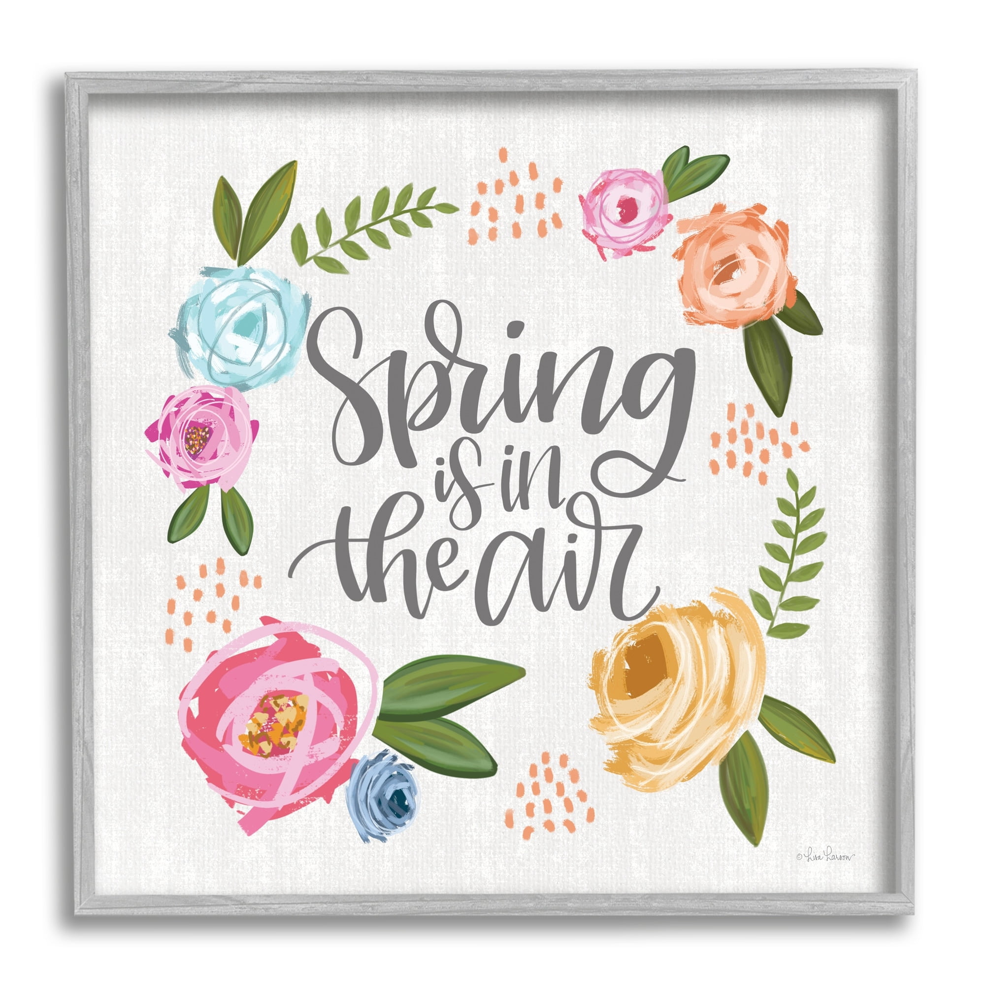 Stupell Industries Spring's in the Air Motivational Phrase Abstract Blooming Flowers, 24 x 24, Design by Lisa Larson