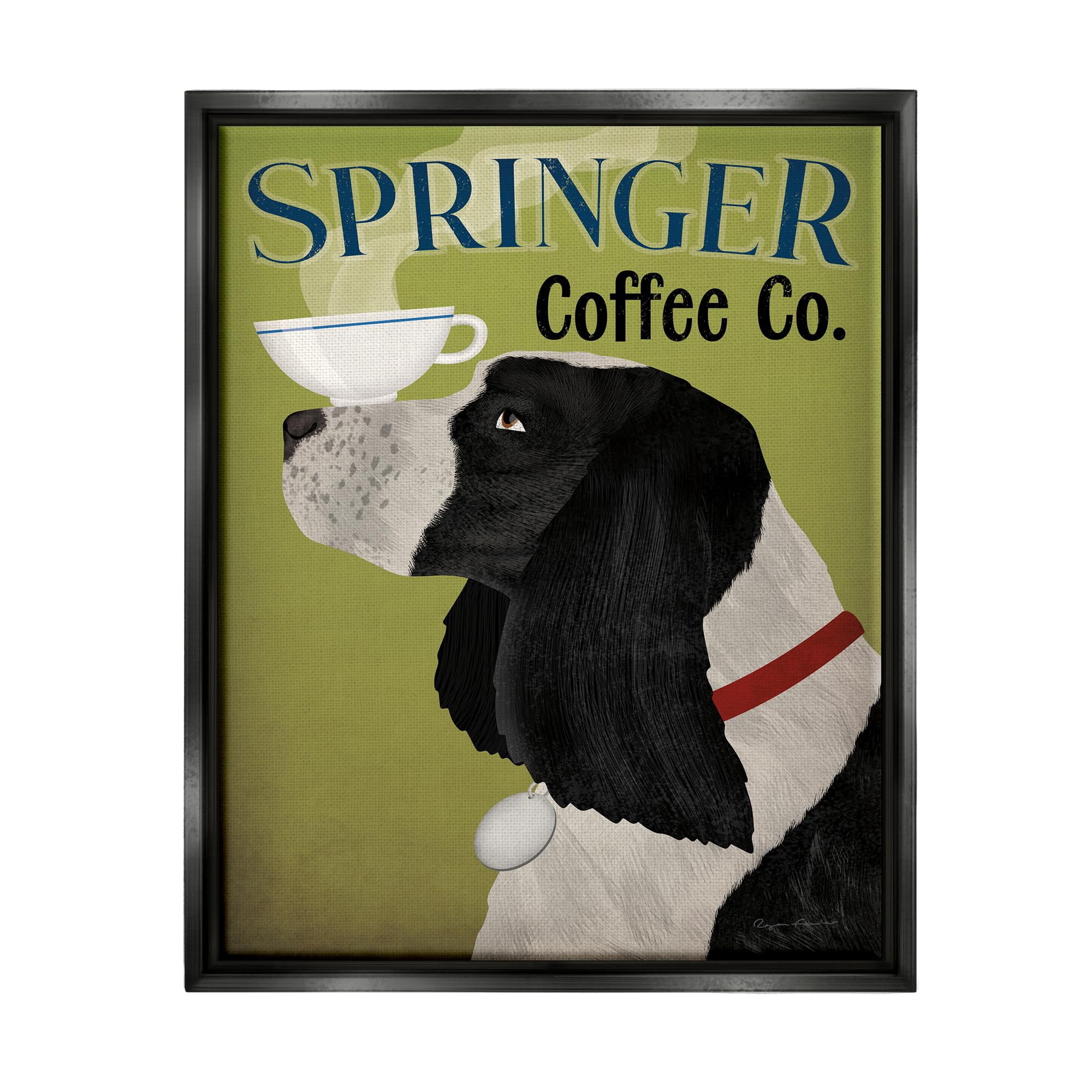 Stupell Industries Springer Coffee Advertisement Animals & Insects Painting Black Floater Framed Art Print Wall Art, 25 x 31