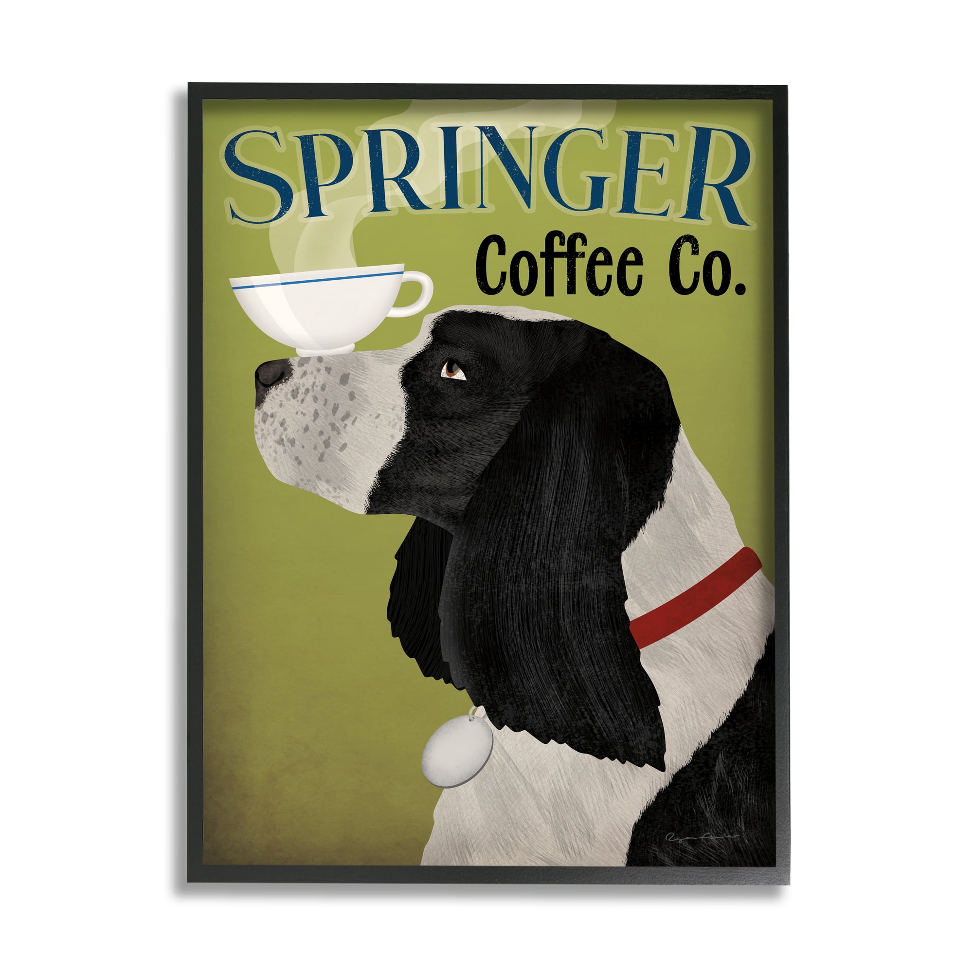 Stupell Industries Springer Coffee Advertisement Animals & Insects Painting Black Framed Art Print Wall Art, 16 x 20