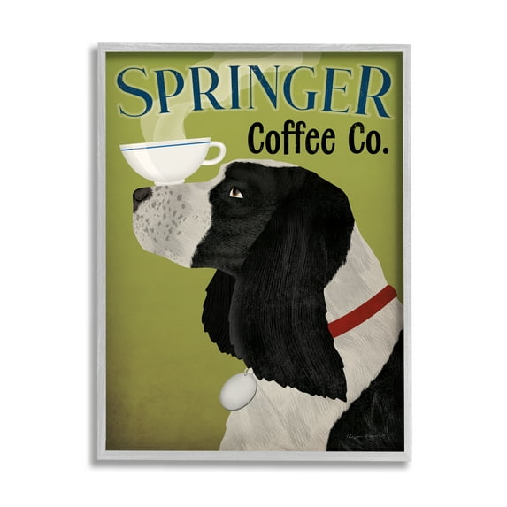 Stupell Industries Springer Coffee Advertisement Animals & Insects Painting Gray Framed Art Print Wall Art, 16 x 20