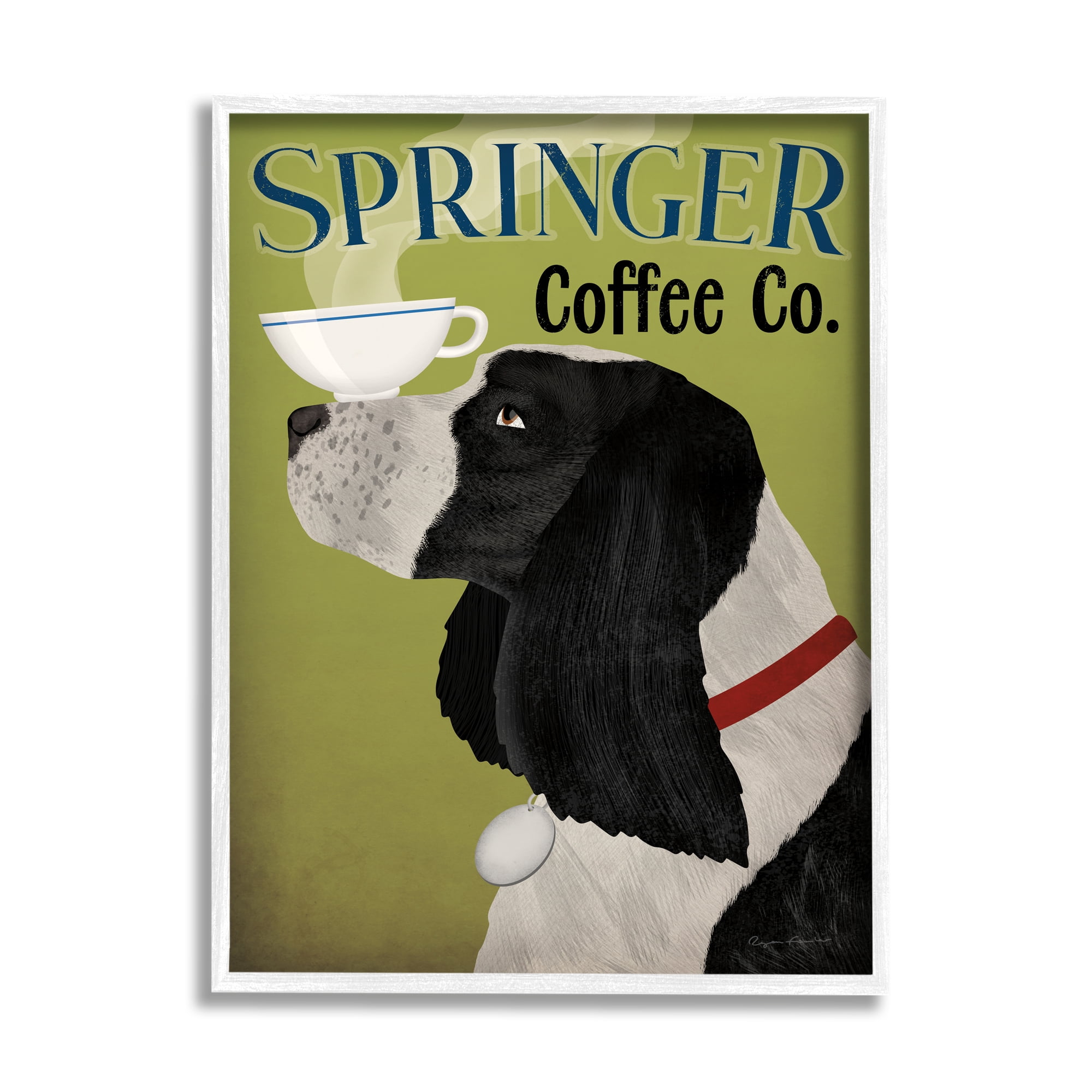 Stupell Industries Springer Coffee Advertisement Animals & Insects Painting White Framed Art Print Wall Art, 24 x 30