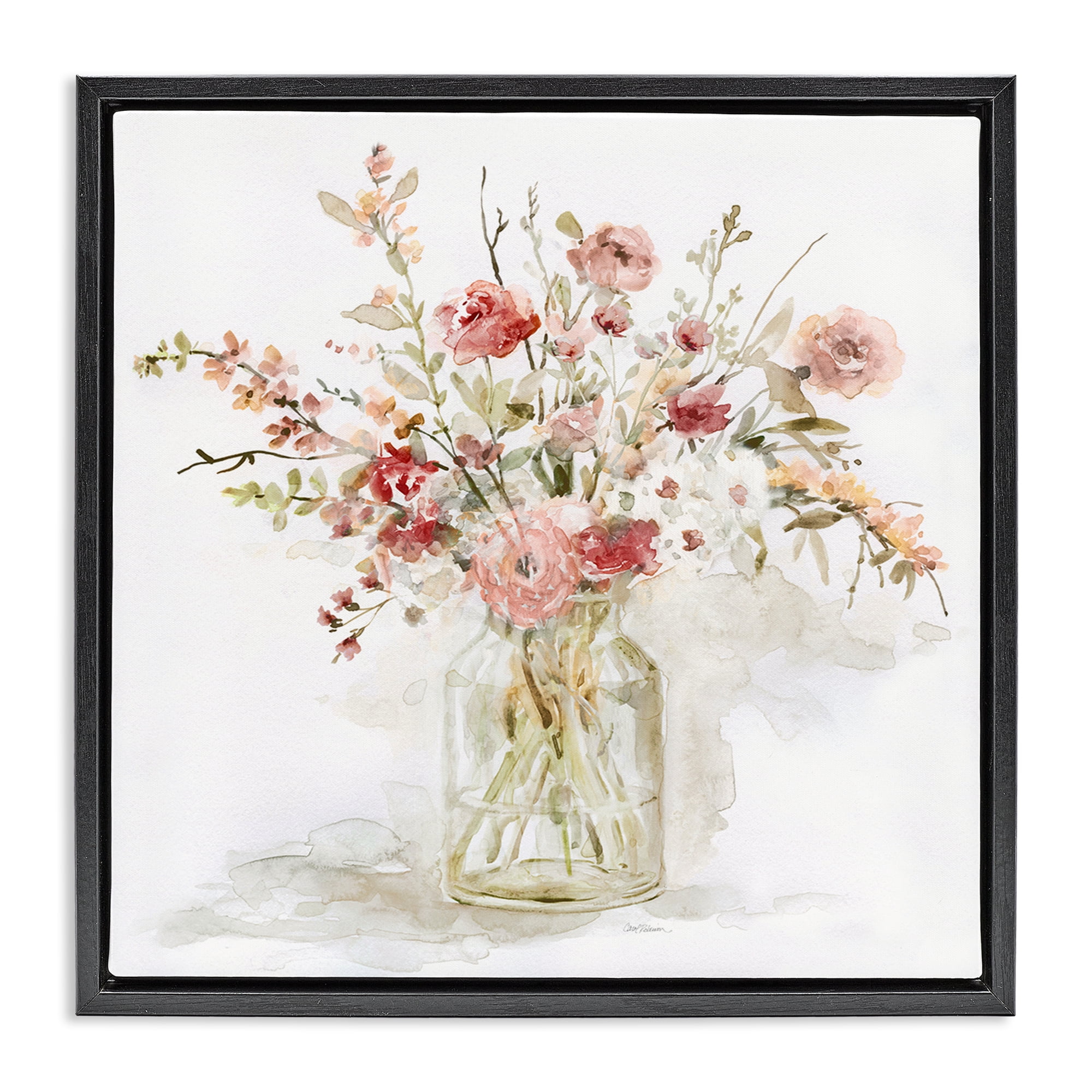 Stupell Industries Springtime Blooms in Glass Vase Black Framed Floater Canvas Wall Art, design by Carol Robinson