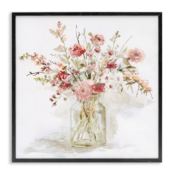 Stupell Industries Farmhouse Springtime Blooms in Glass Vase Black Framed Giclee Art, 12 x 12, by Carol Robinson