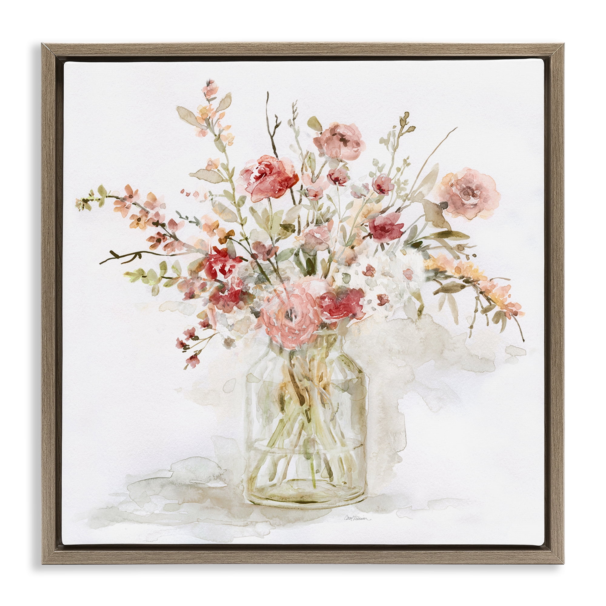 Stupell Industries Springtime Blooms in Glass Vase Brown Framed Floater Canvas Wall Art, design by Carol Robinson