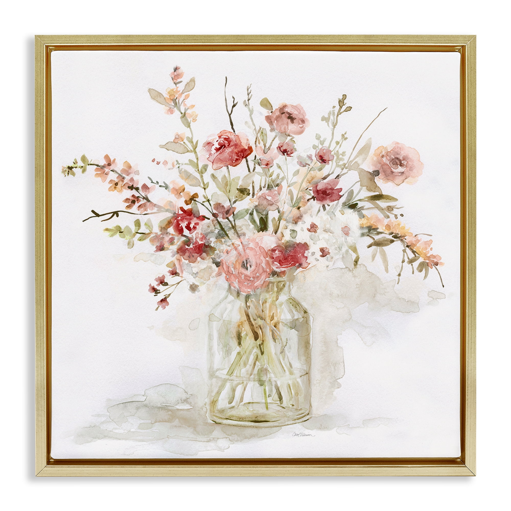 Stupell Industries Springtime Blooms in Glass Vase Gold Framed Floater Canvas Wall Art, design by Carol Robinson
