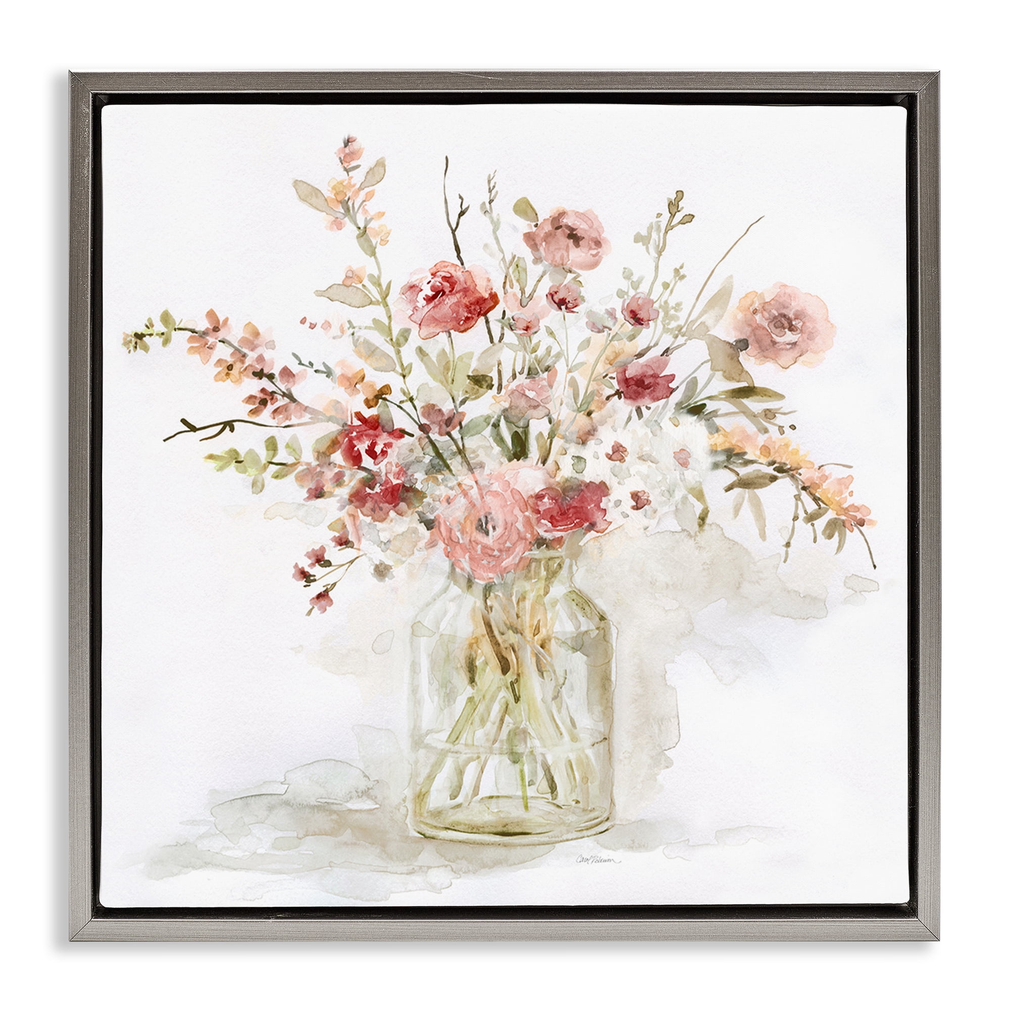 Stupell Industries Springtime Blooms in Glass Vase Gray Framed Floater Canvas Wall Art, design by Carol Robinson