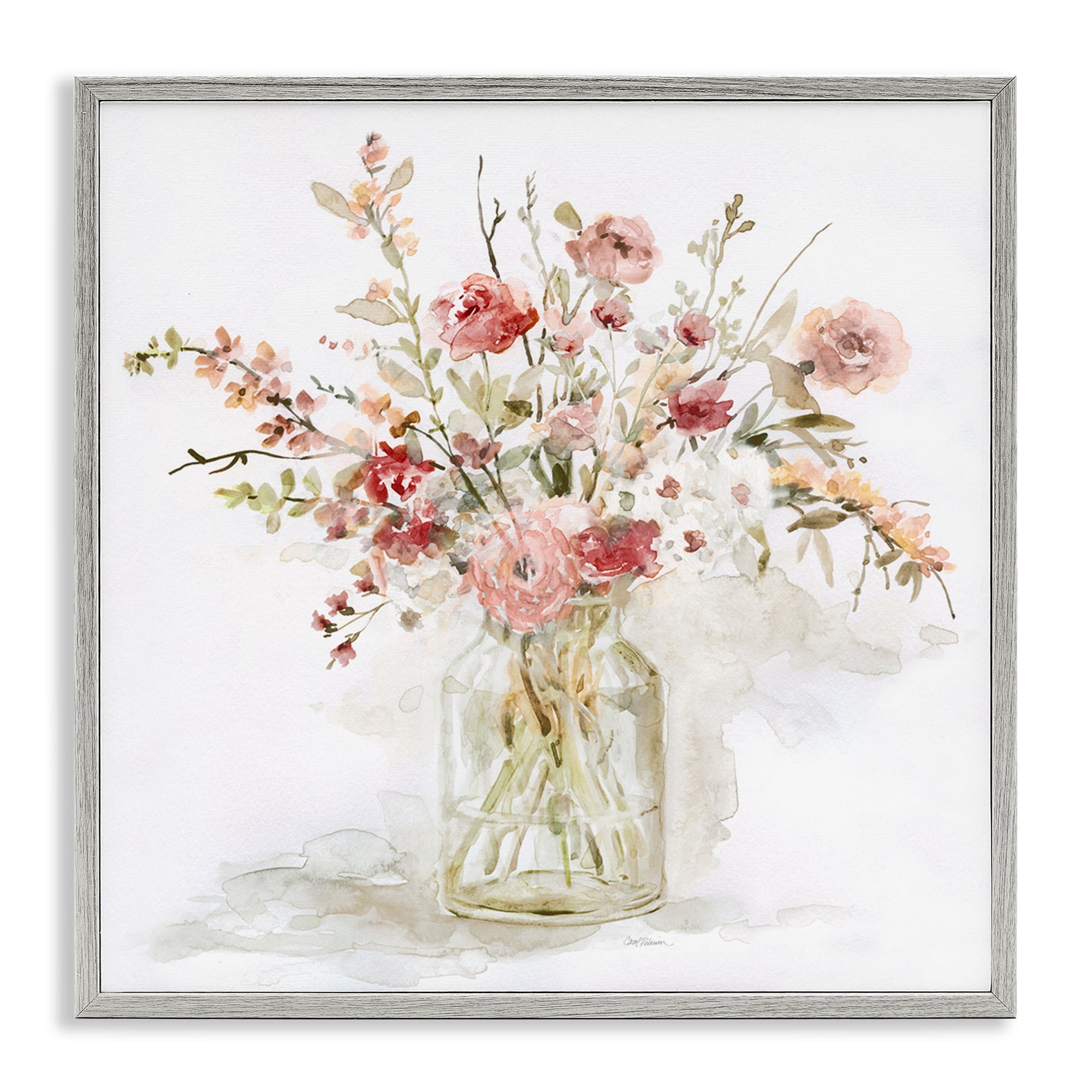 Stupell Industries Springtime Blooms in Glass Vase Gray Framed Giclee Art, design by Carol Robinson
