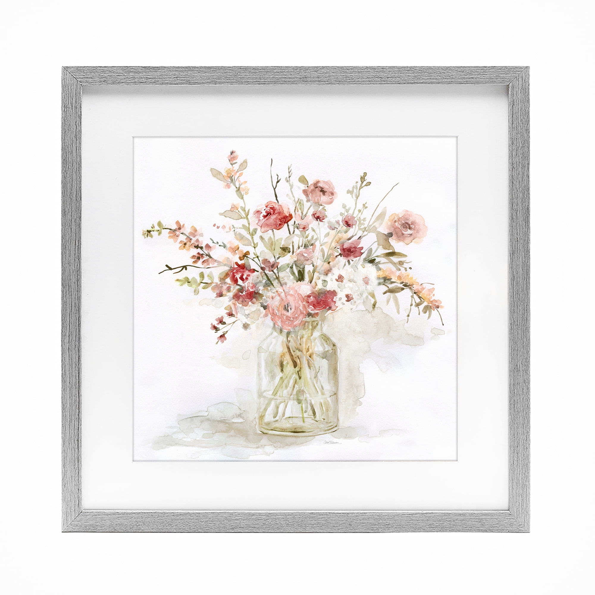 Stupell Industries Springtime Blooms in Glass Vase Gray Framed Print Under Glass, design by Carol Robinson