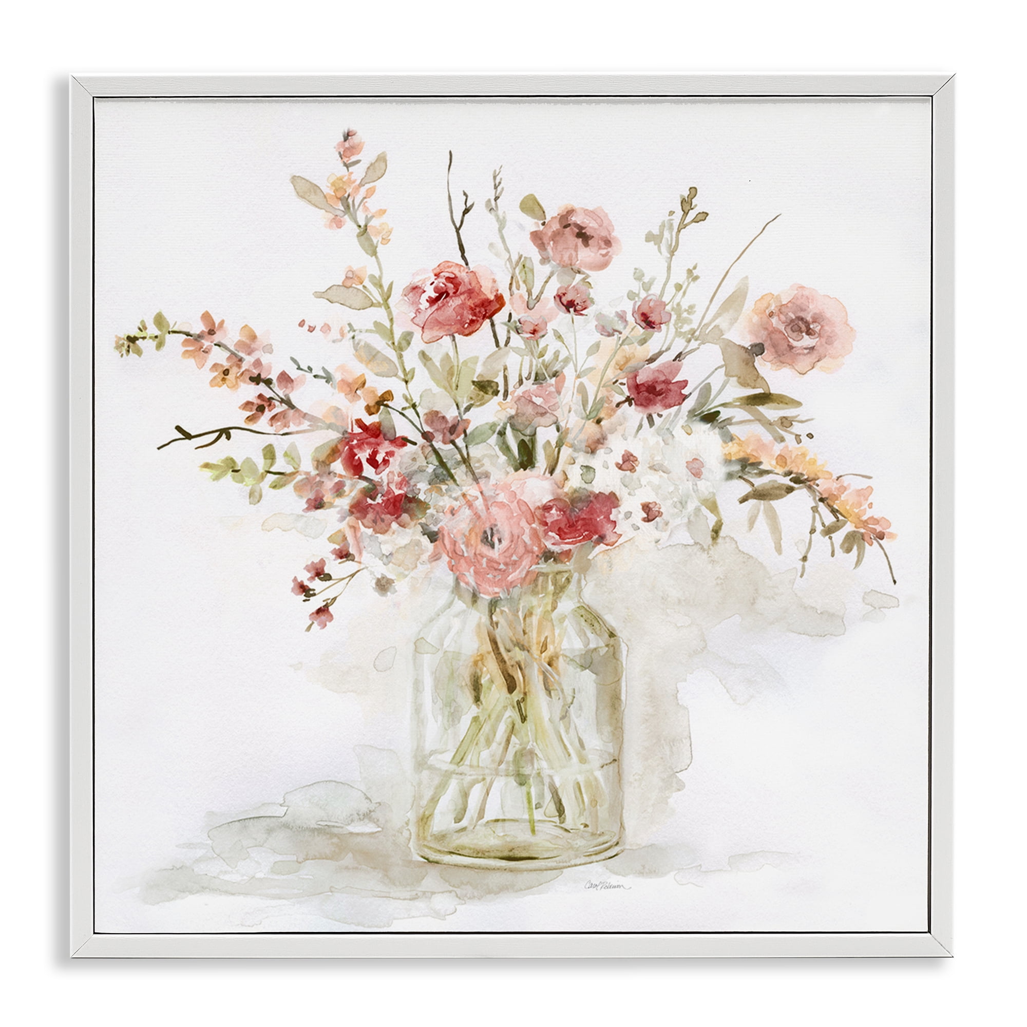 Stupell Industries Springtime Blooms in Glass Vase White Framed Giclee Art, design by Carol Robinson
