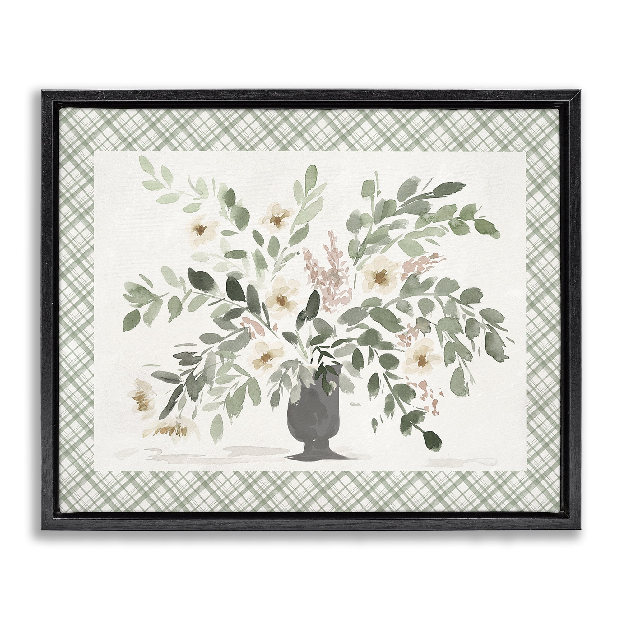 Stupell Industries Springtime Bouquet on Plaid Black Framed Floater Canvas Wall Art, design by Lucille Price