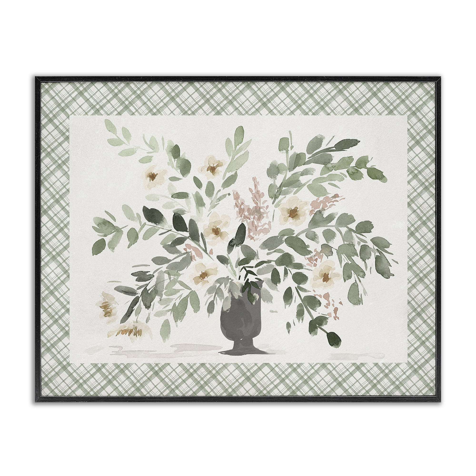 Stupell Industries Springtime Bouquet on Plaid Black Framed Giclee Art, design by Lucille Price