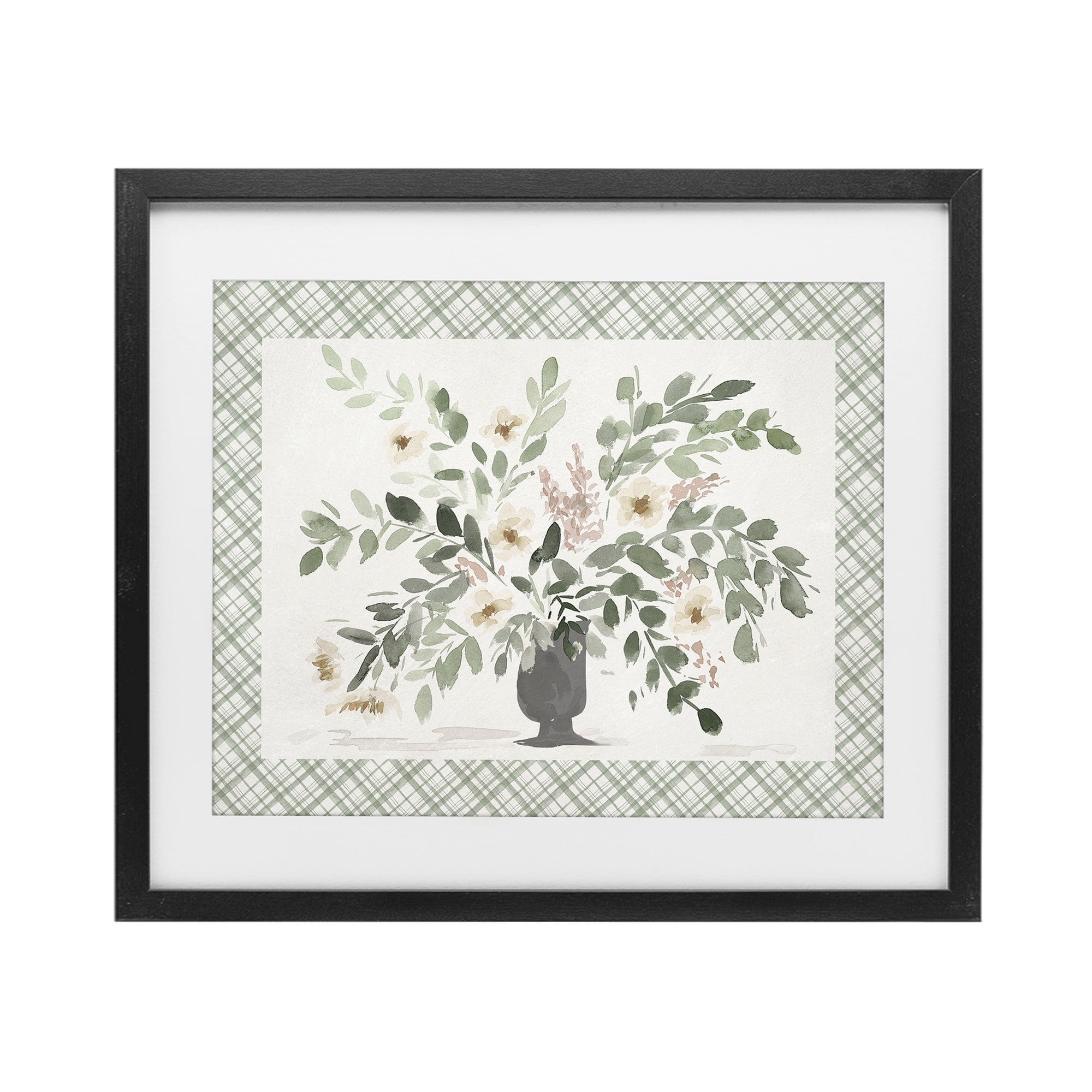 Stupell Industries Springtime Bouquet on Plaid Black Framed Print Under Glass, design by Lucille Price