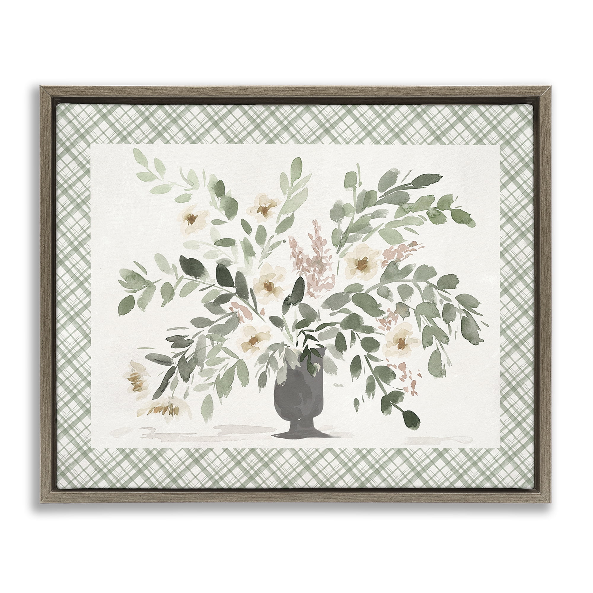 Stupell Industries Springtime Bouquet on Plaid Brown Framed Floater Canvas Wall Art, design by Lucille Price