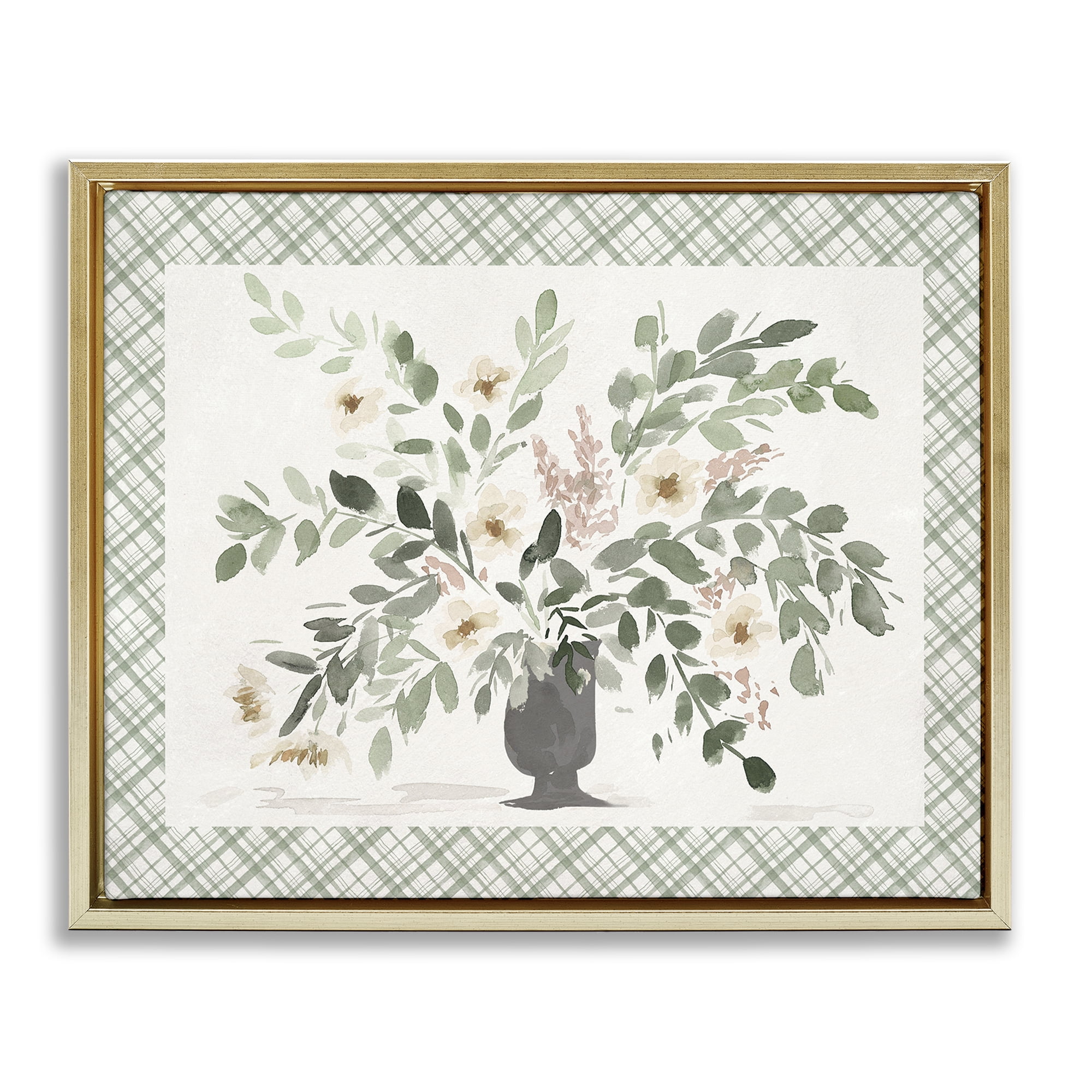 Stupell Industries Springtime Bouquet on Plaid Gold Framed Floater Canvas Wall Art, design by Lucille Price
