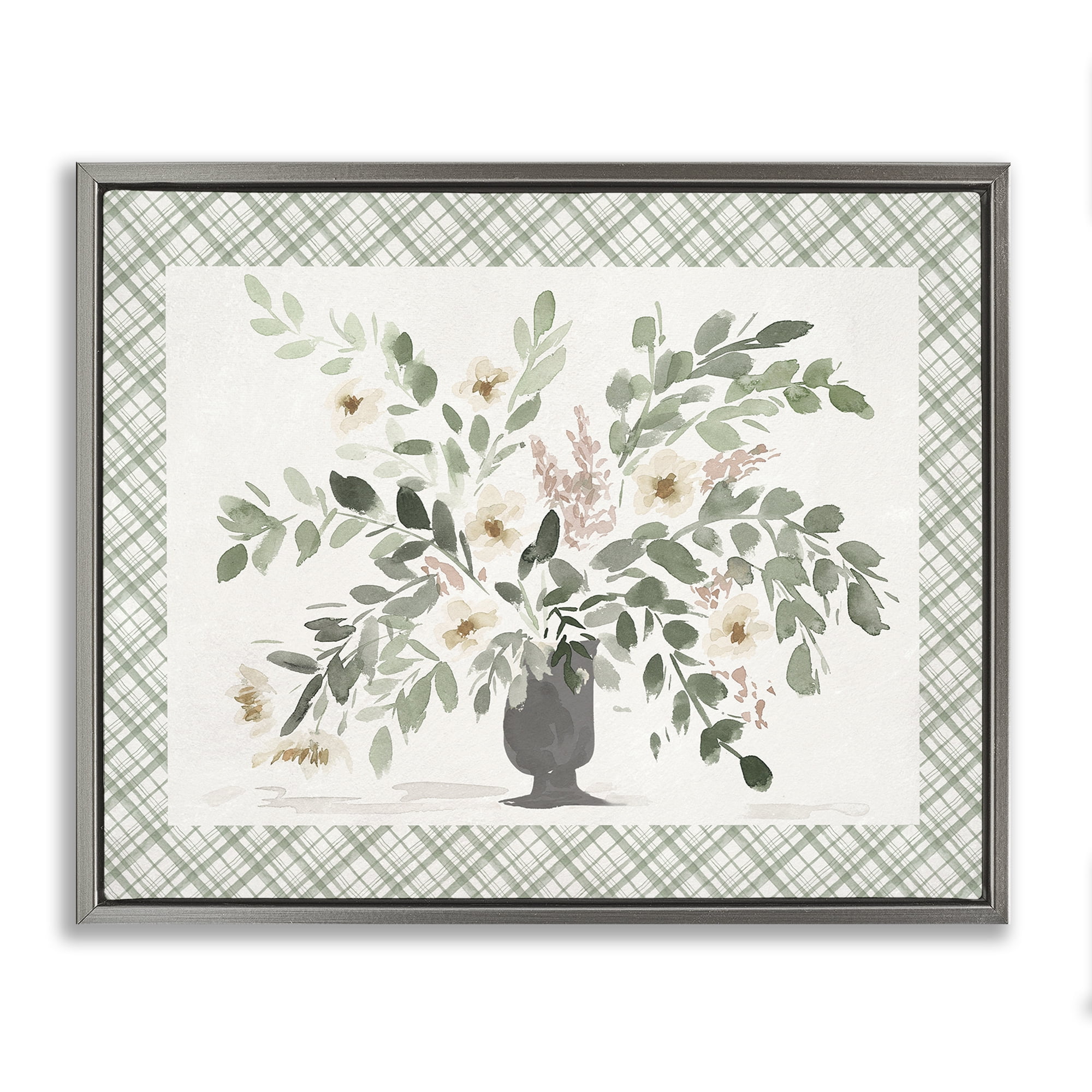 Stupell Industries Springtime Bouquet on Plaid Gray Framed Floater Canvas Wall Art, design by Lucille Price