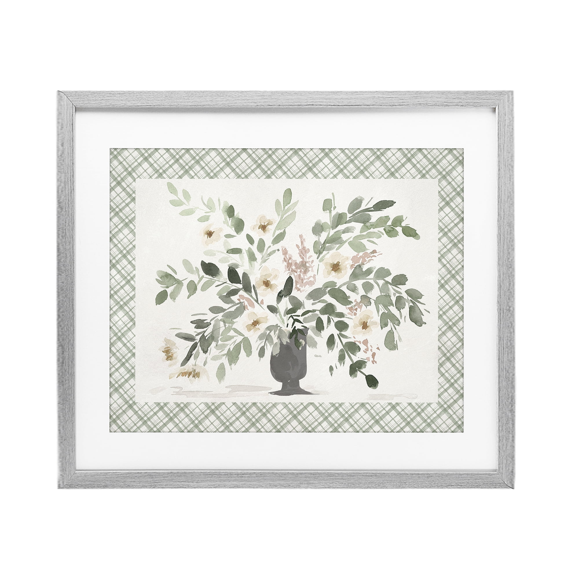 Stupell Industries Springtime Bouquet on Plaid Gray Framed Print Under Glass, design by Lucille Price