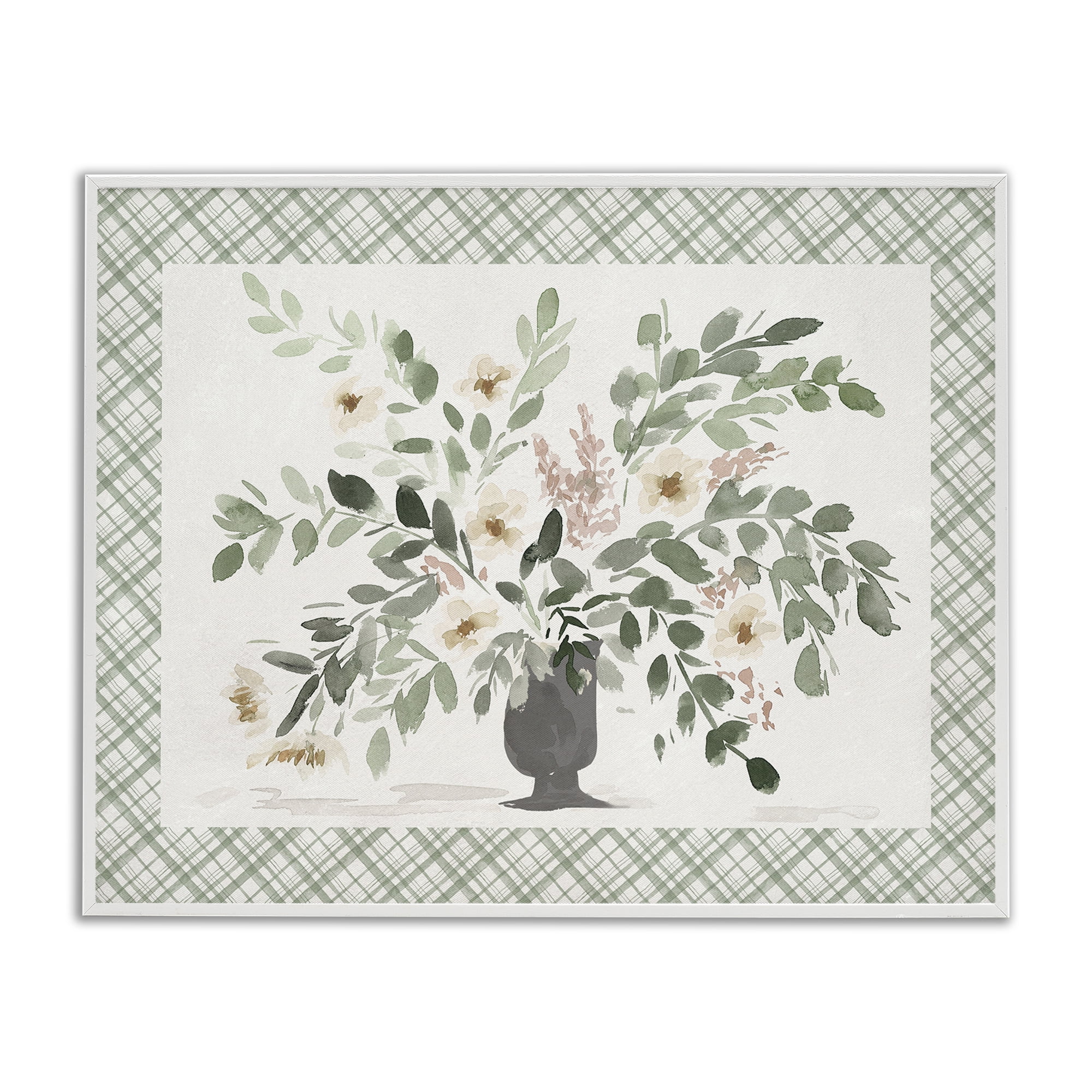 Stupell Industries Springtime Bouquet on Plaid White Framed Giclee Art, design by Lucille Price