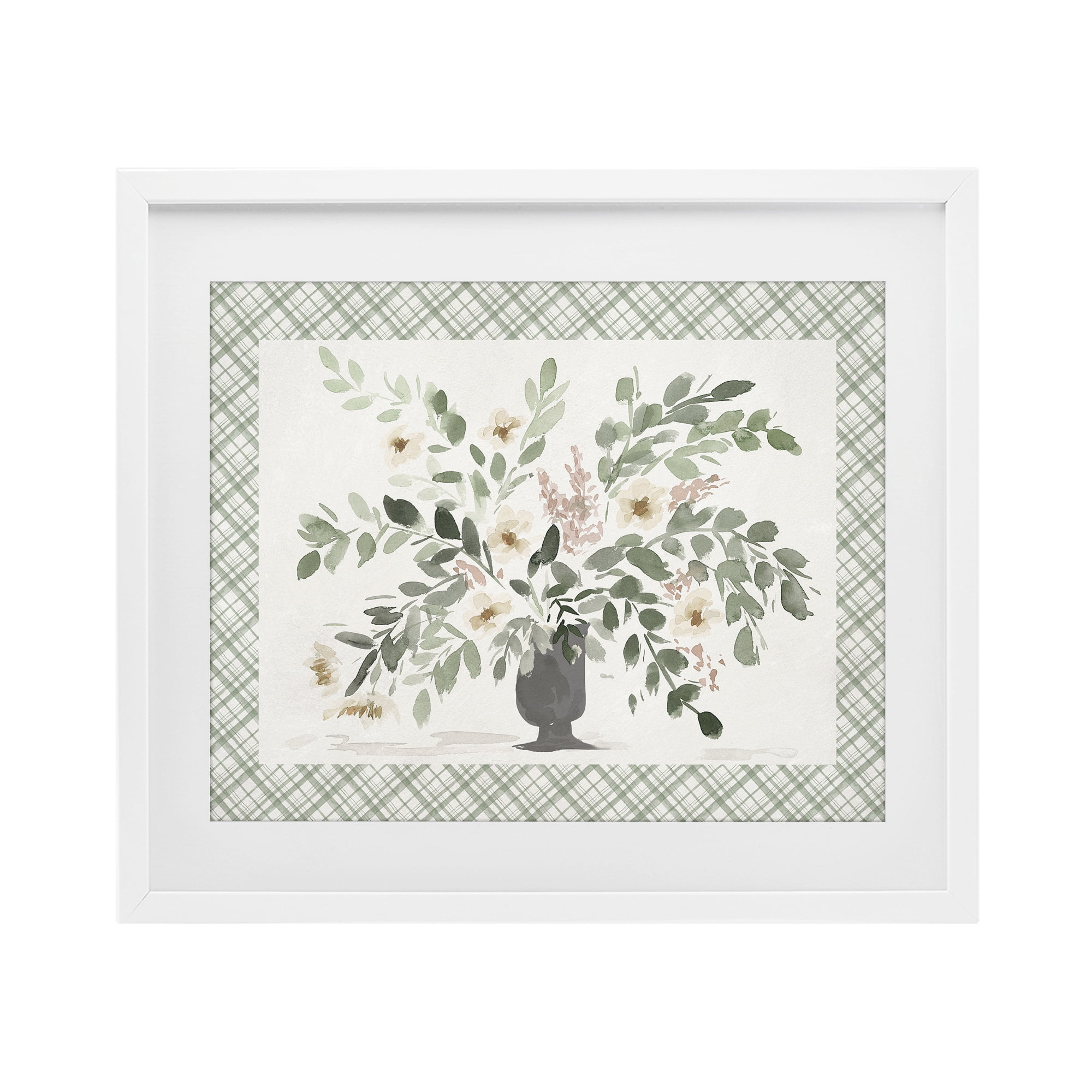 Stupell Industries Springtime Bouquet on Plaid White Framed Print Under Glass, design by Lucille Price