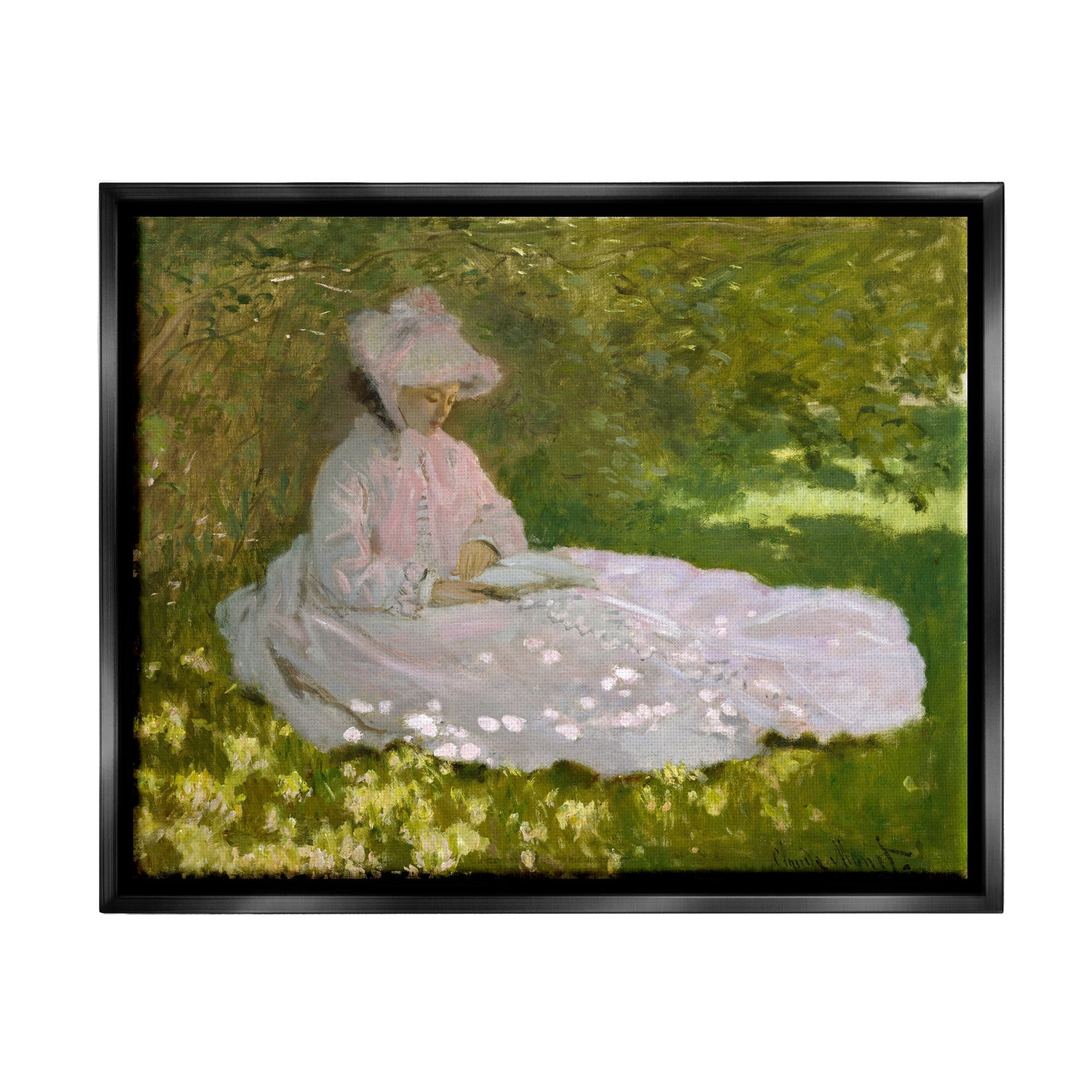 Stupell Industries Springtime Classic Claude Monet Painting Female Portrait Painting Jet Black Floating Framed Canvas Print Wall Art, Design by one1000paintings