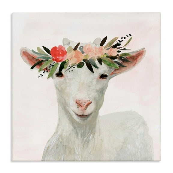 Stupell Industries Springtime Flower Crown Baby Goat Animals & Insects Painting Gallery Wrapped Canvas Art Print Wall Art, 36 x 36