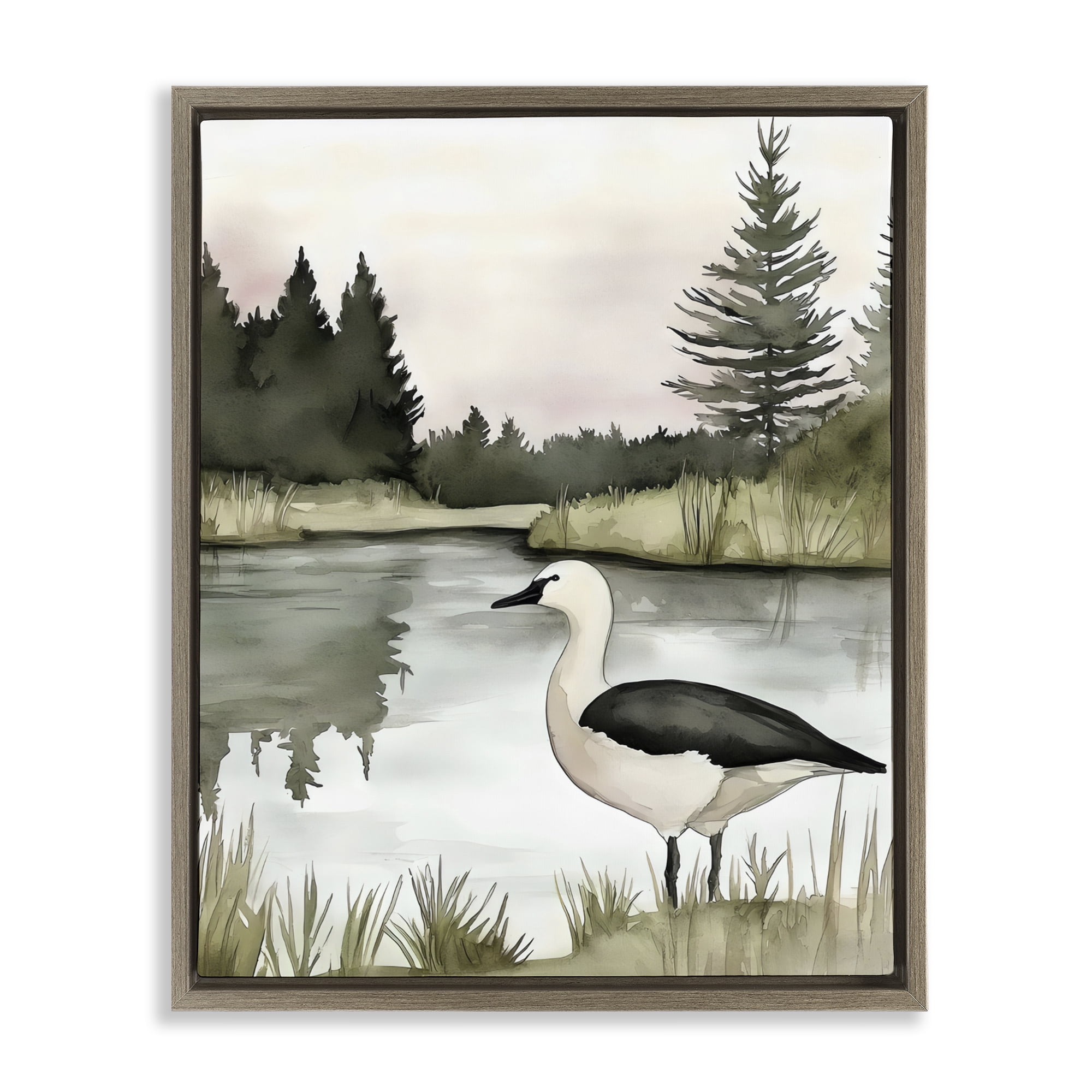 Stupell Industries Springtime Serenity Duck Brown Framed Floater Canvas Wall Art, design by Riley B