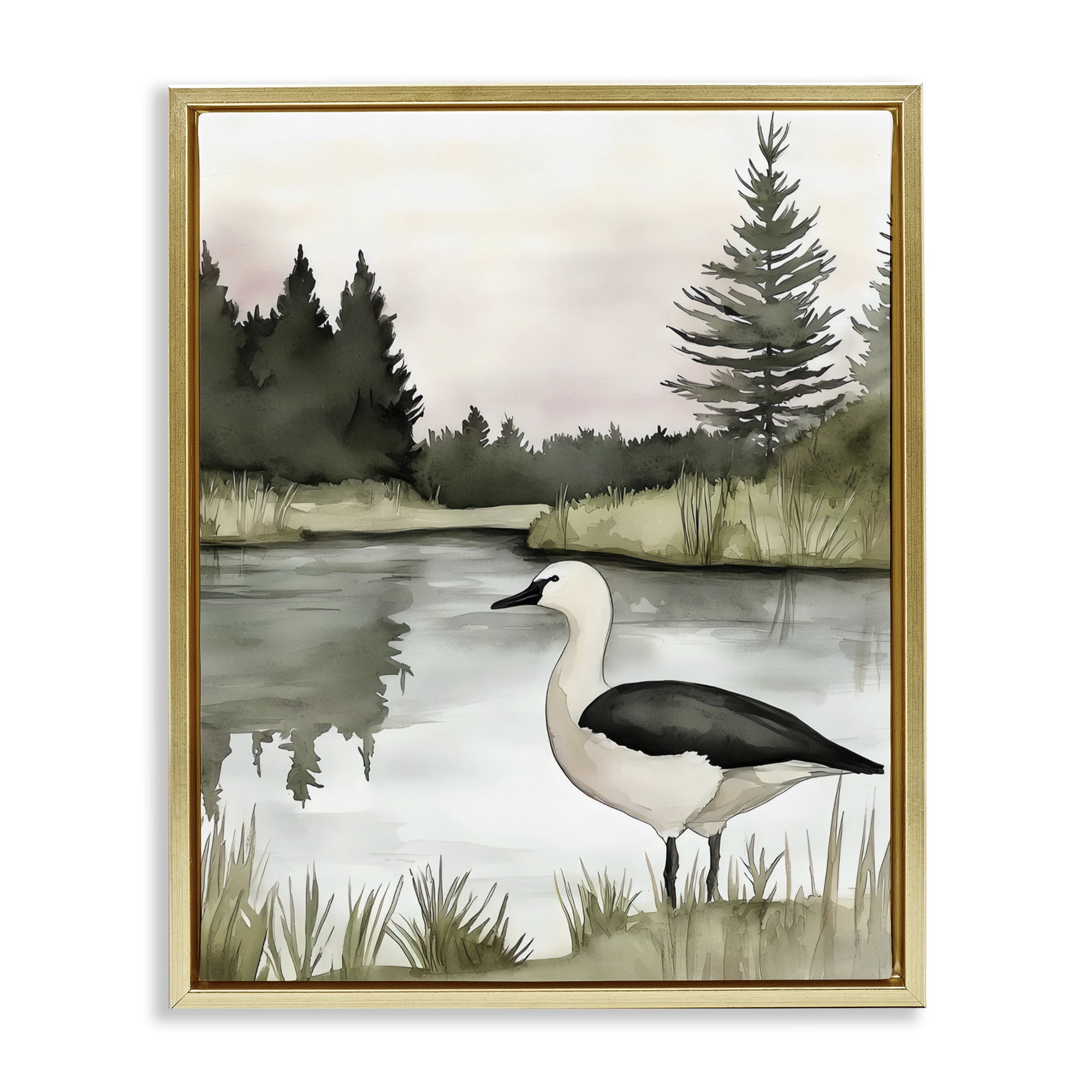 Stupell Industries Springtime Serenity Duck Gold Framed Floater Canvas Wall Art, design by Riley B