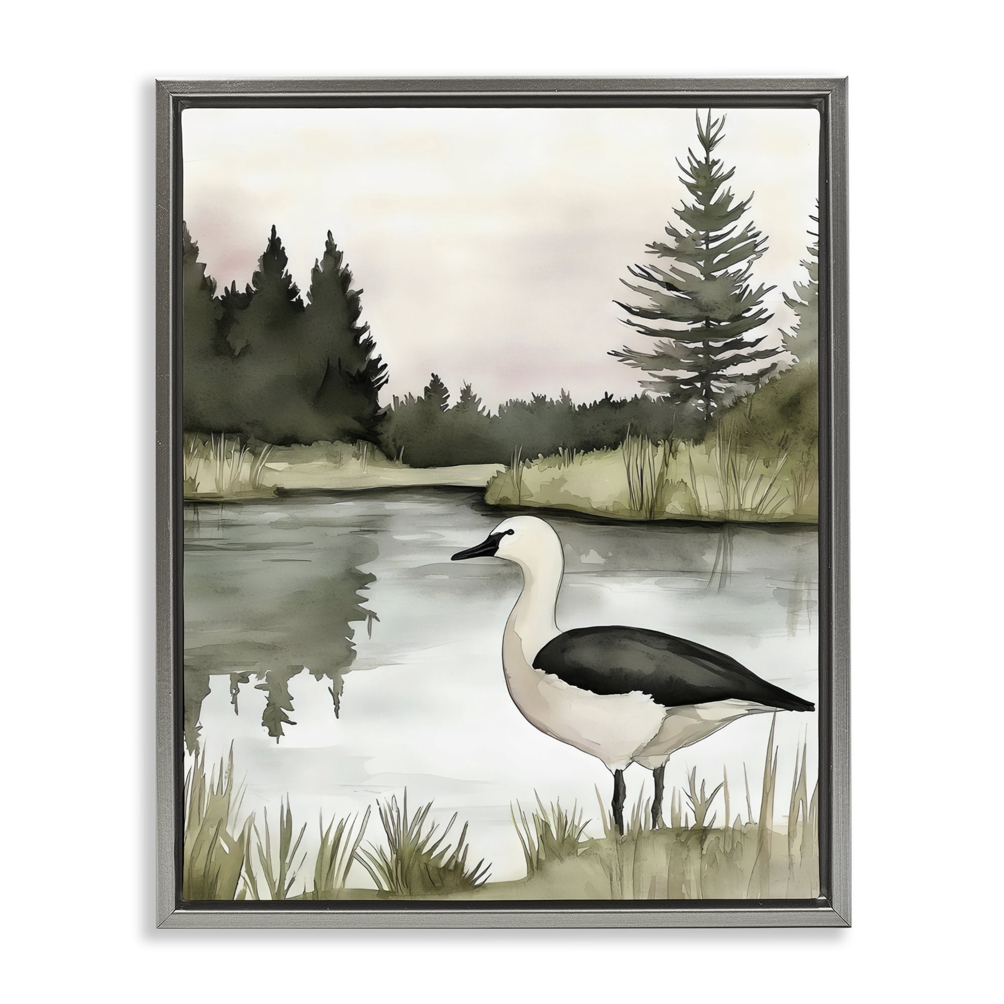 Stupell Industries Springtime Serenity Duck Gray Framed Floater Canvas Wall Art, design by Riley B