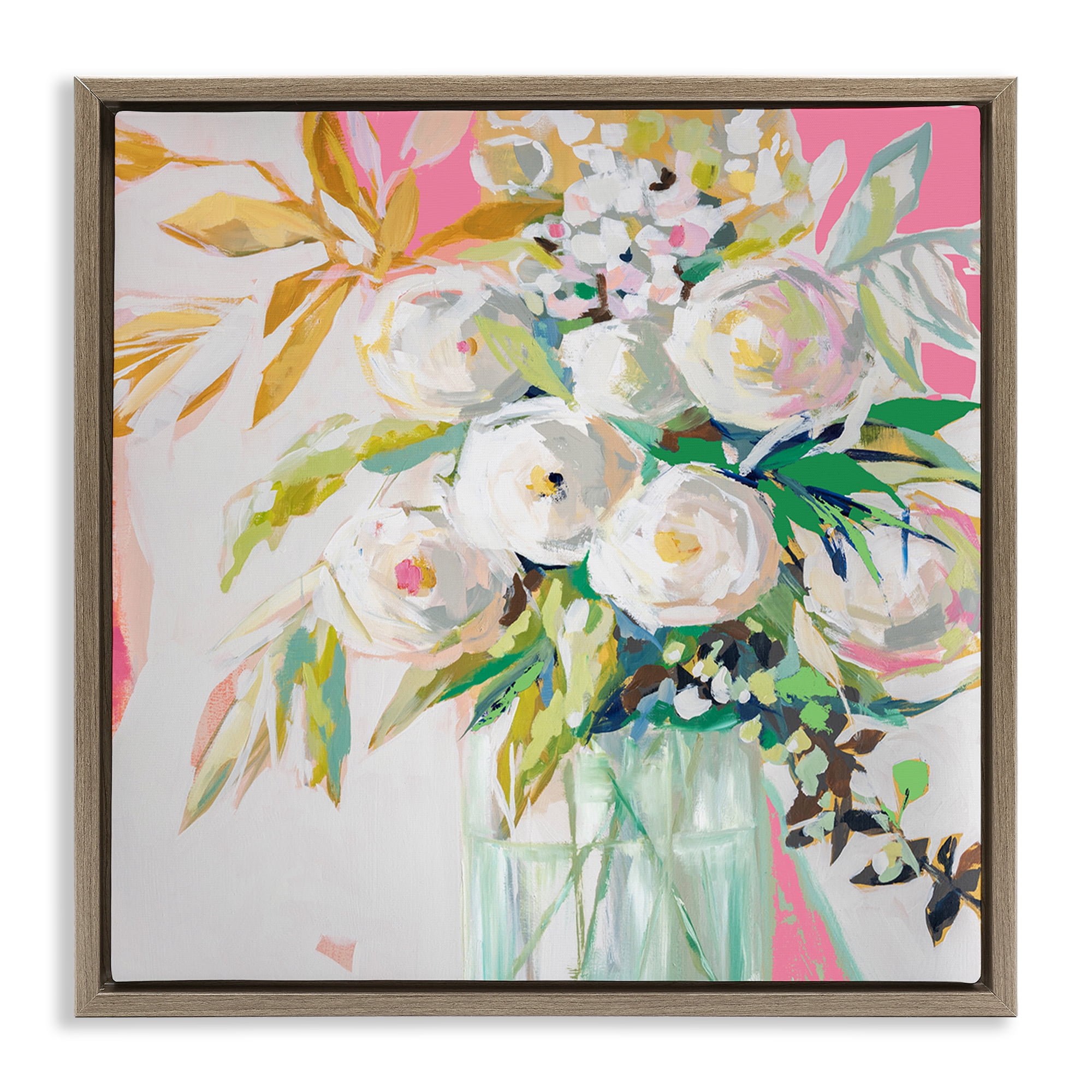Stupell Industries Springtime Soiree Roses Botanical & Floral Painting Brown Floater Framed Art Print Wall Art, 18 x 18