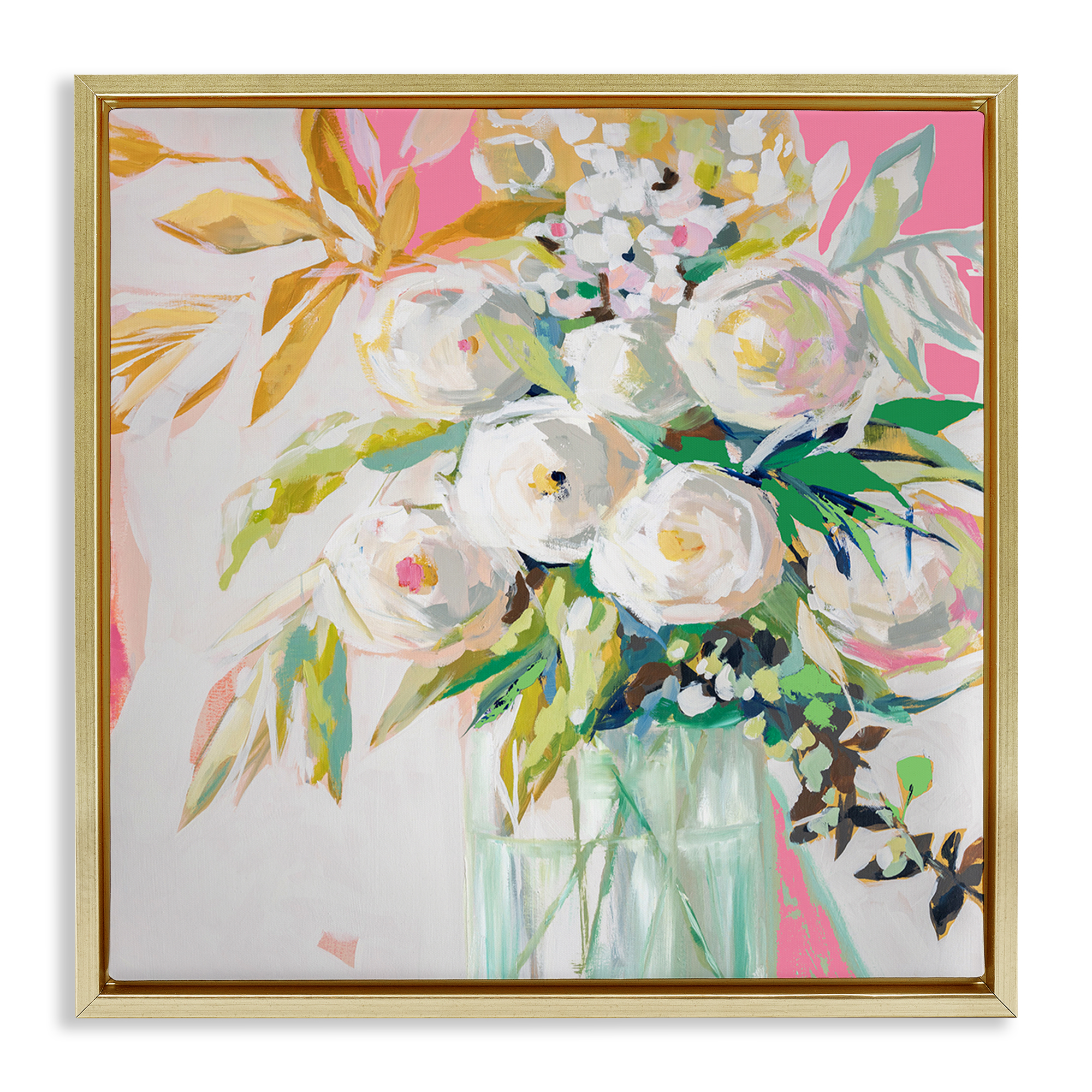 Stupell Industries Springtime Soiree Roses Botanical & Floral Painting Gold Floater Framed Art Print Wall Art, 25 x 25