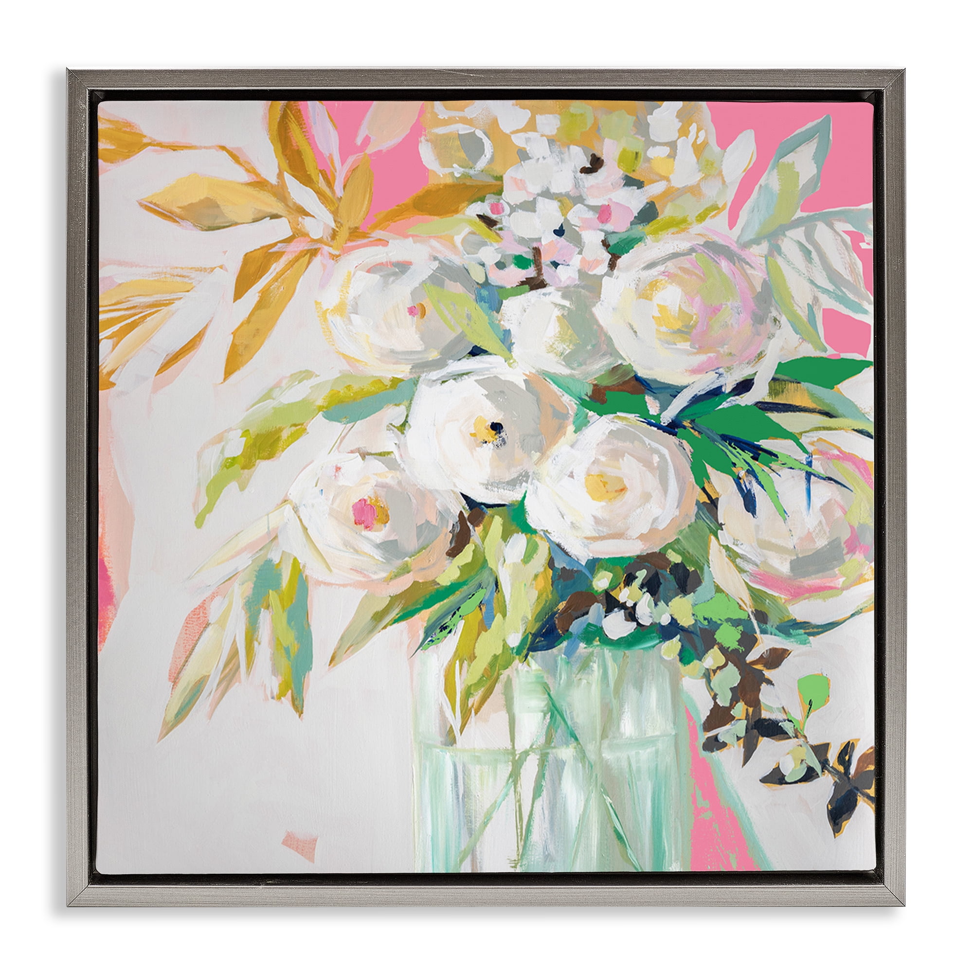 Stupell Industries Springtime Soiree Roses Botanical & Floral Painting Gray Floater Framed Art Print Wall Art, 25 x 25