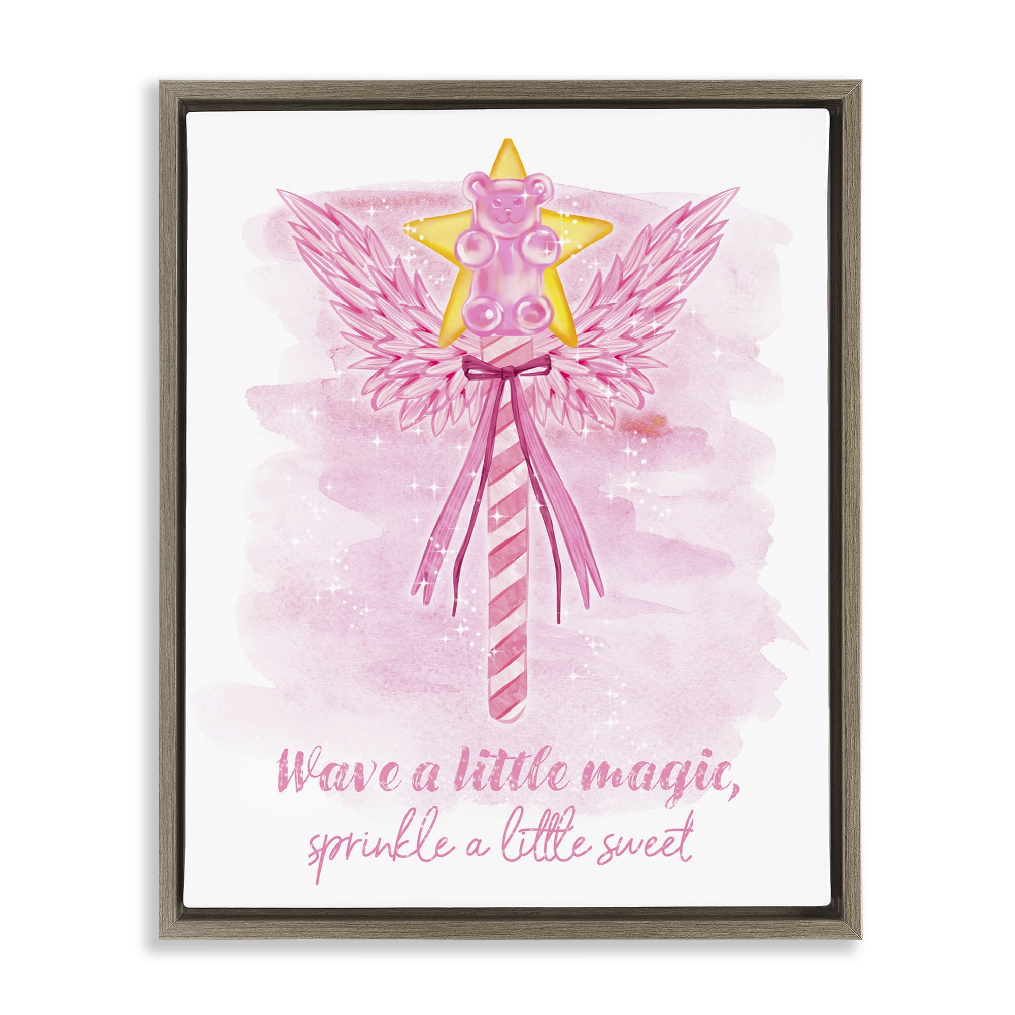 Stupell Industries Sprinkle Sweet Magic Fairy Tales & Fantasy Painting Brown Floater Framed Art Print Wall Art, 17 x 21