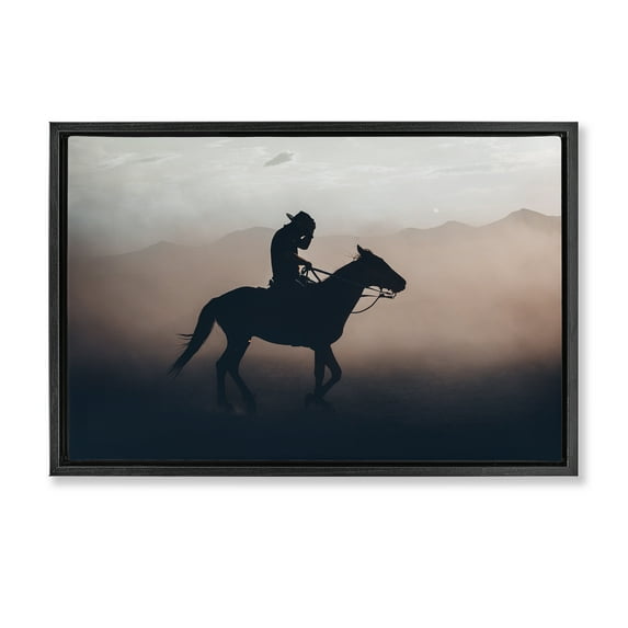 Stupell Industries Sprinting Cowboy on Horseback Black Framed Floater Canvas Wall Art design by 1x, 21 x 31