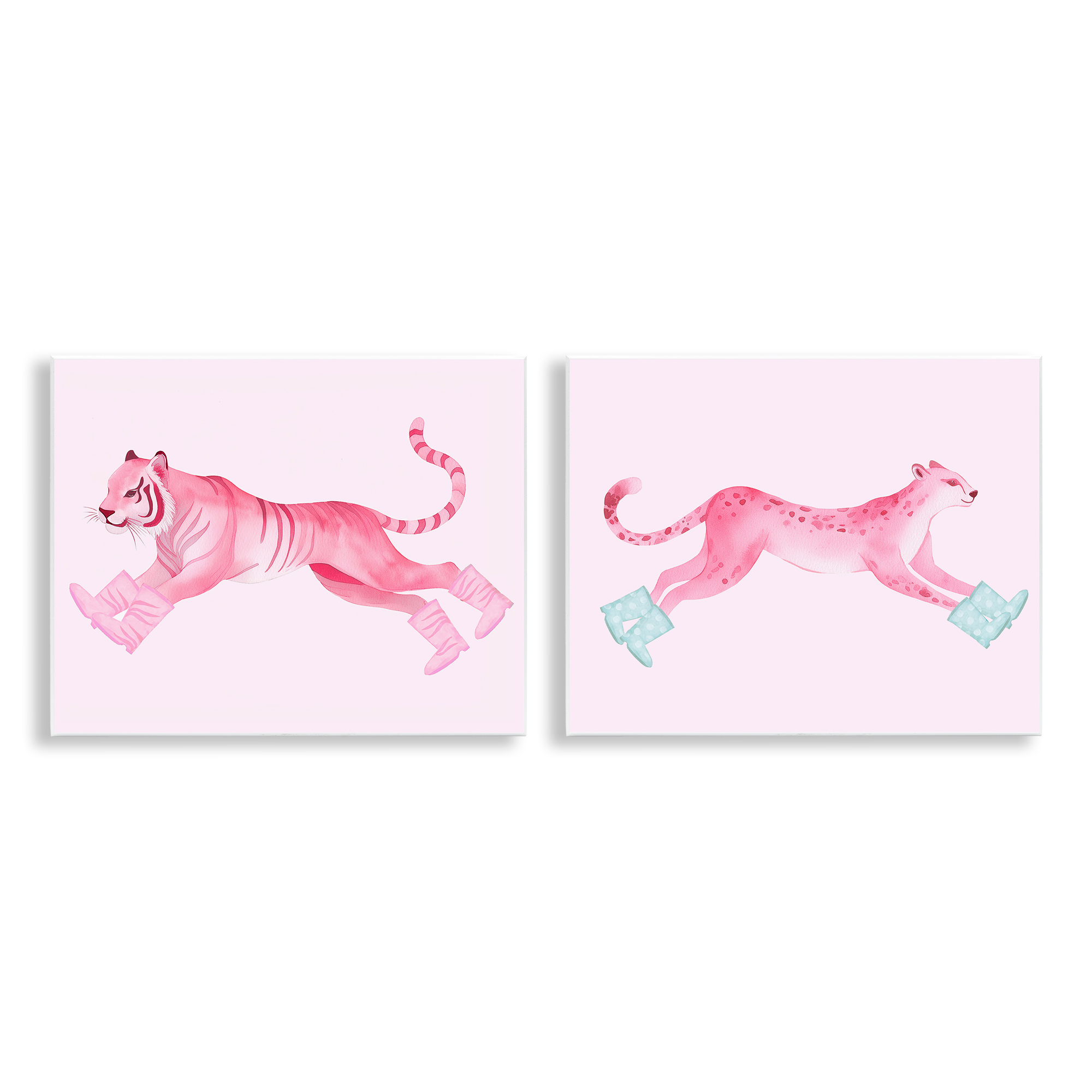 Stupell Industries Sprinting Jungle Animals in Boots Animals Painting Unframed Art Print Wall Art, 14 x 11, Set of 2