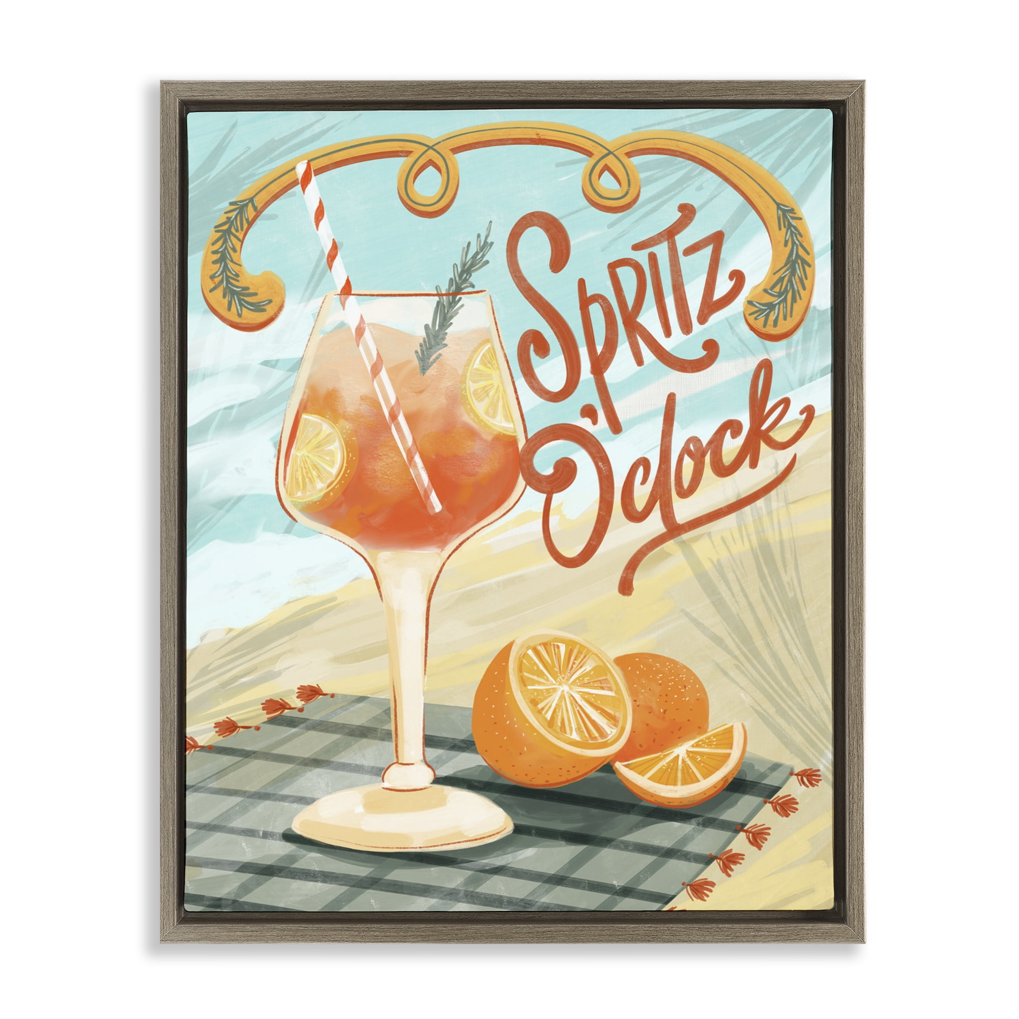 Stupell Industries Spritz O'Clock Citrus Cocktail Brown Framed Floater Canvas Wall Art, design by Connie Summers