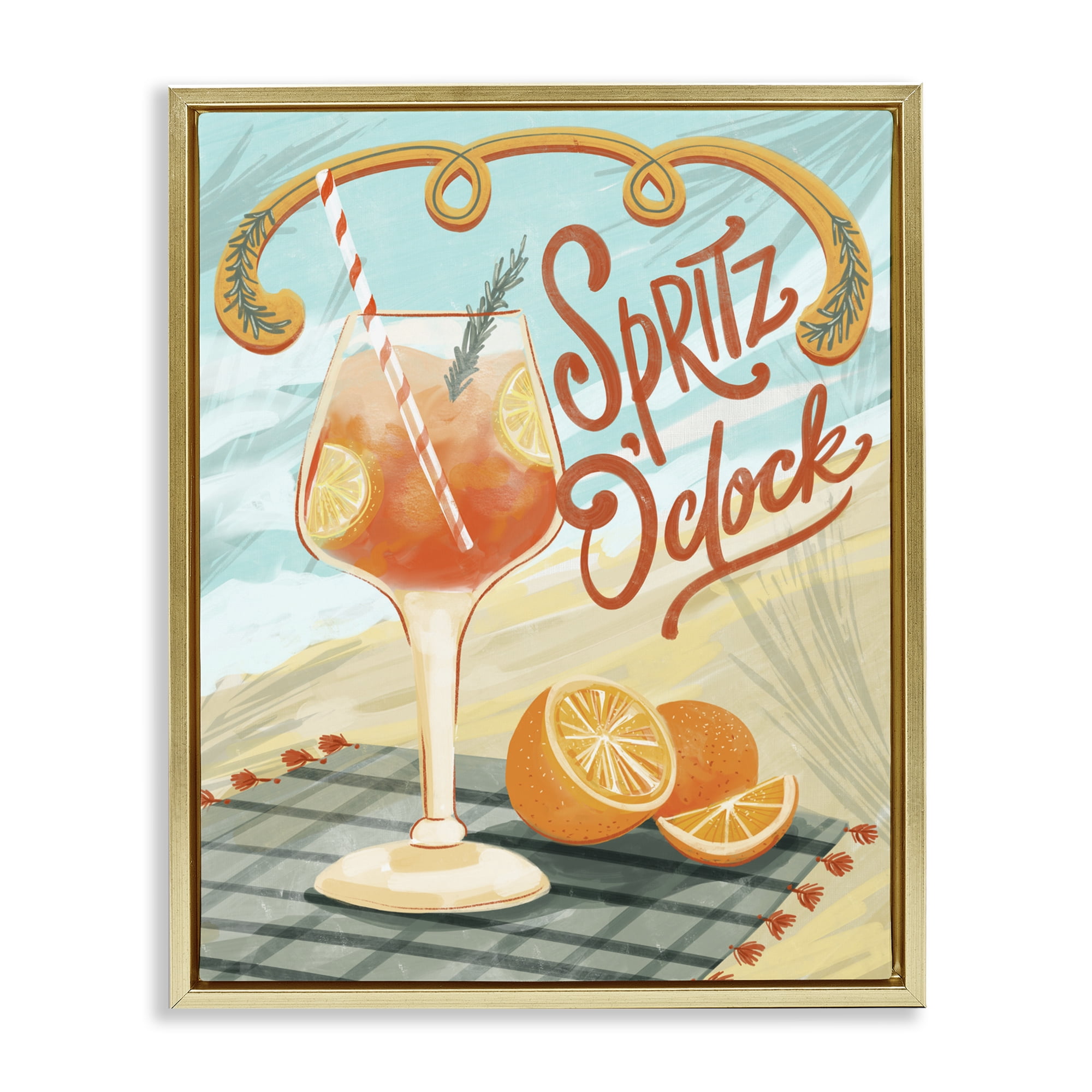 Stupell Industries Spritz O'Clock Citrus Cocktail Gold Framed Floater Canvas Wall Art, design by Connie Summers