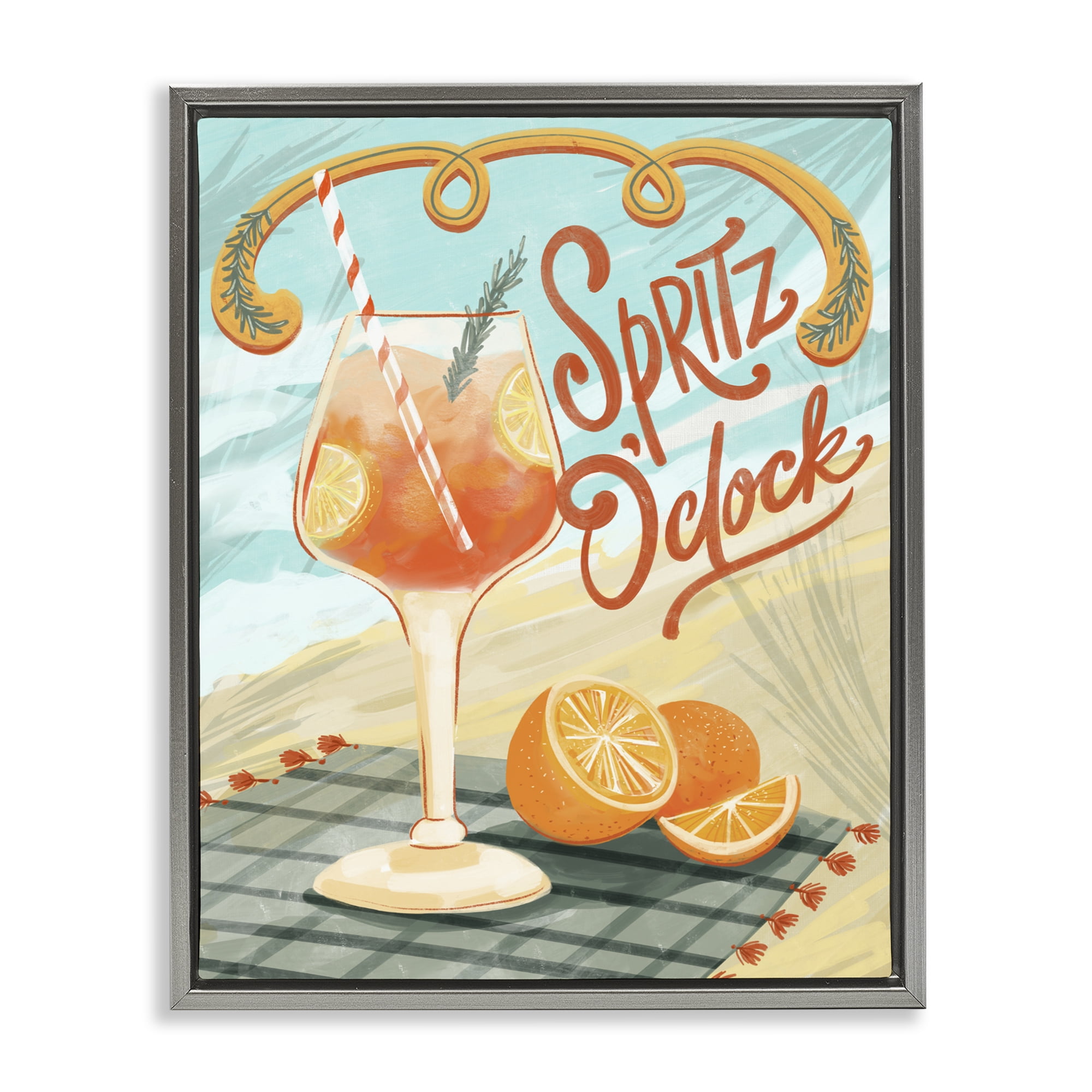 Stupell Industries Spritz O'Clock Citrus Cocktail Gray Framed Floater Canvas Wall Art, design by Connie Summers